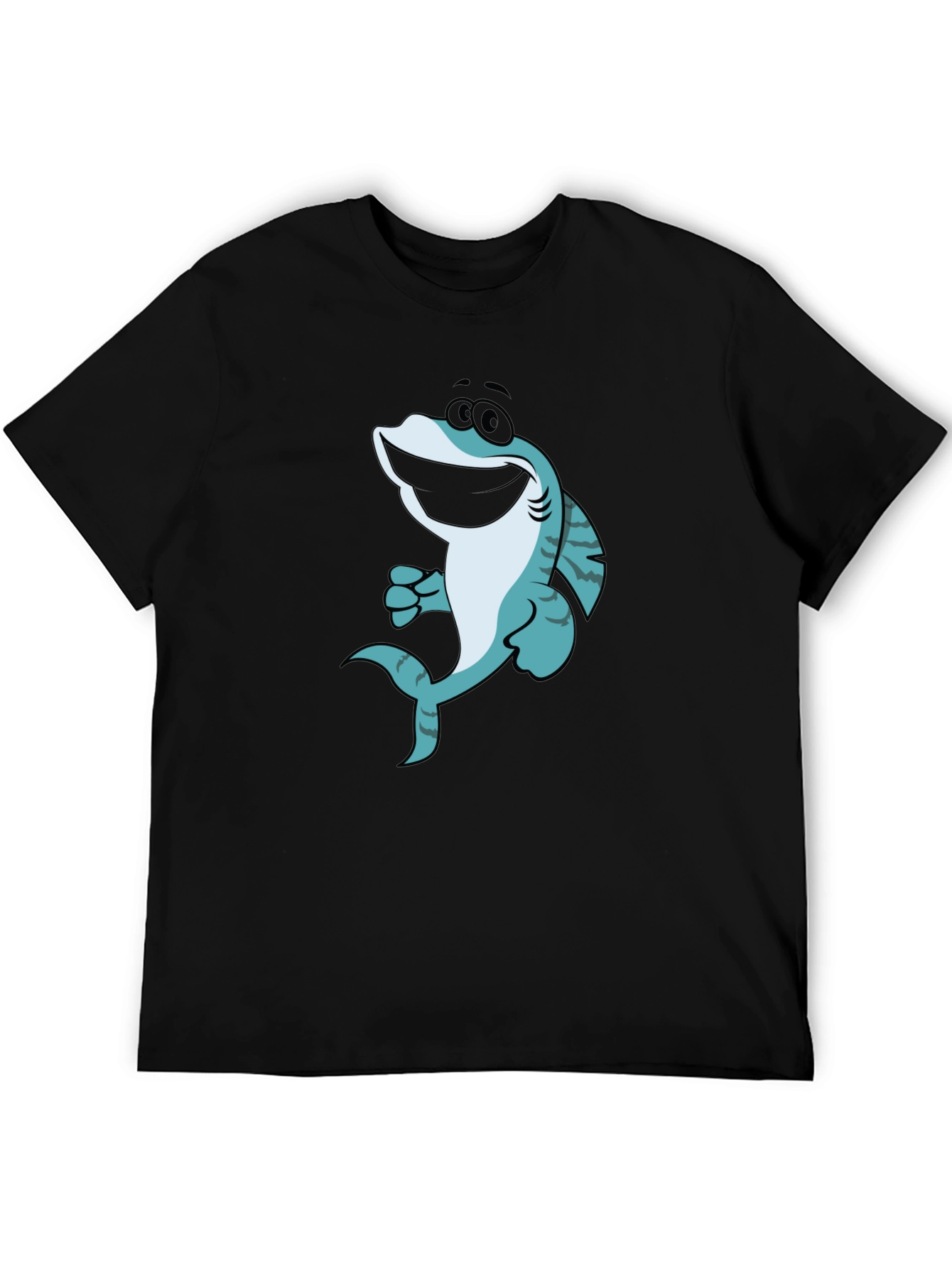 Black Cartoon Shark Graphic T-Shirt - Black view 5