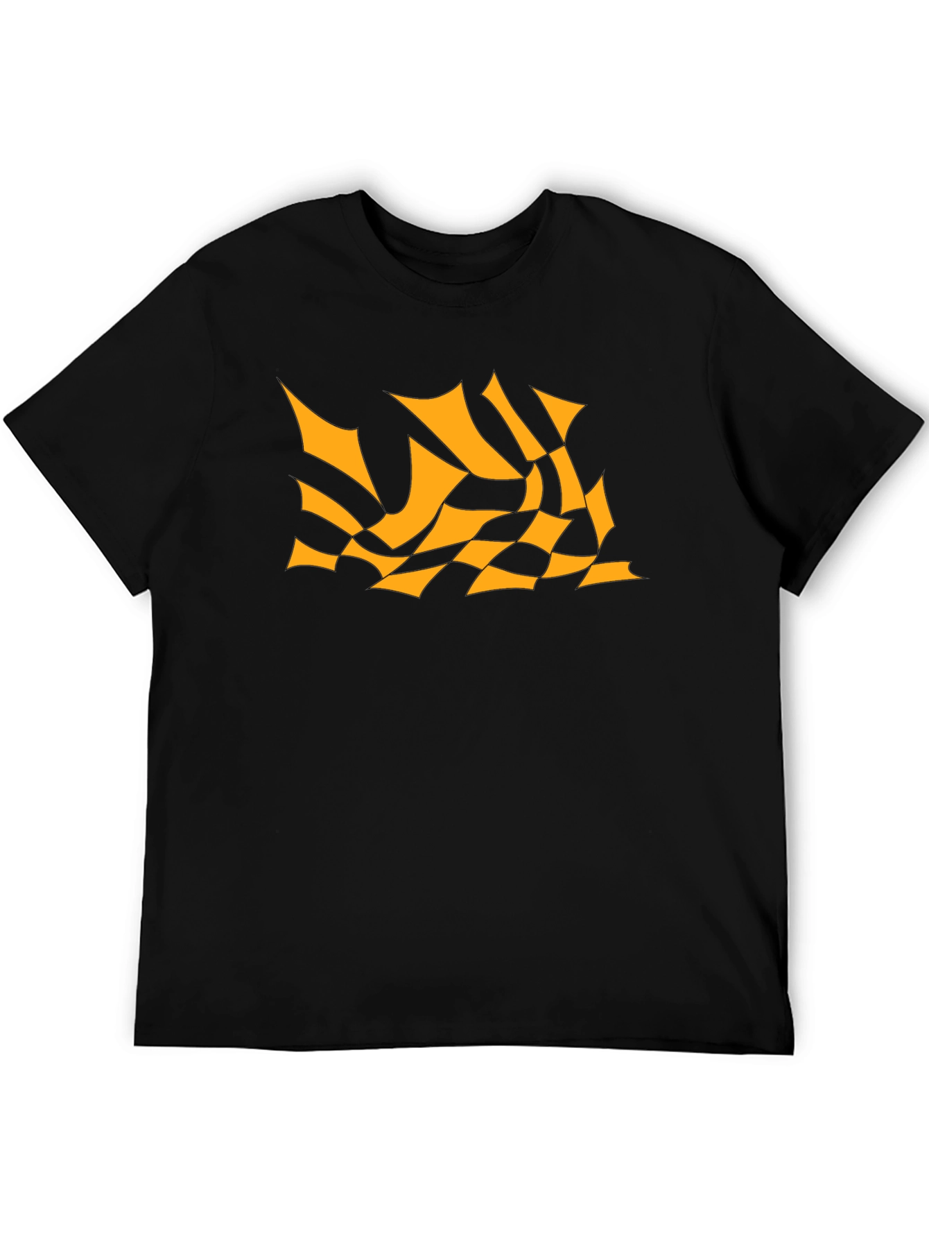 Black Men's Black Tee with Abstract Orange Design view 5