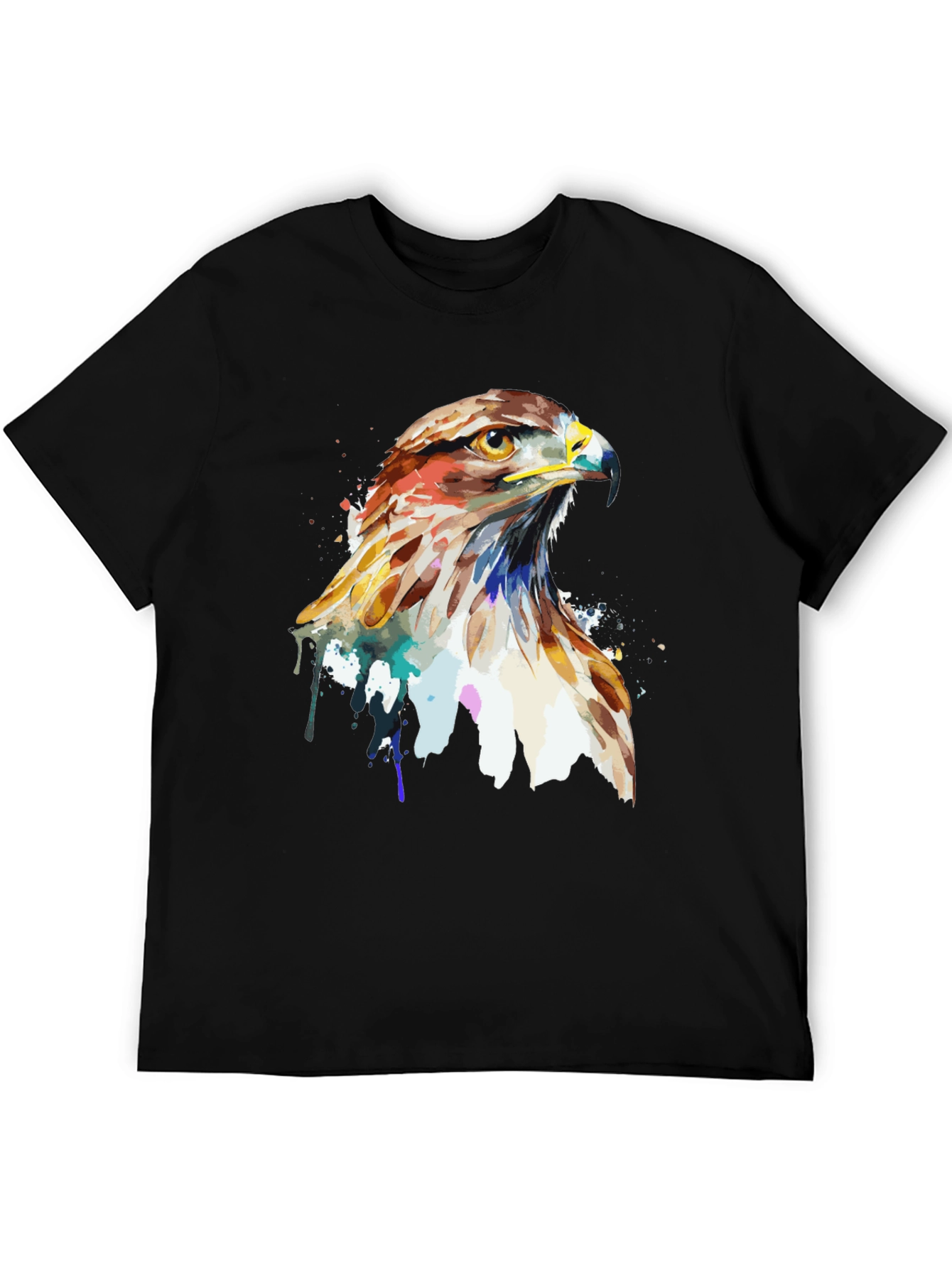 Black Watercolor Hawk Graphic Tee - Men's Black T-Shirt view 5