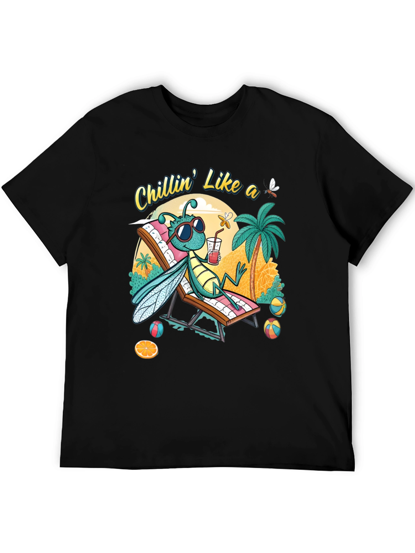 Black Chillin' Bug Graphic T-Shirt - Summer Vibes view 5