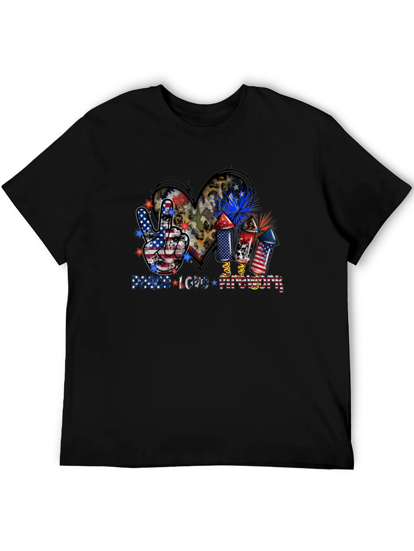 Black Peace Love Fireworks T-Shirt view 5