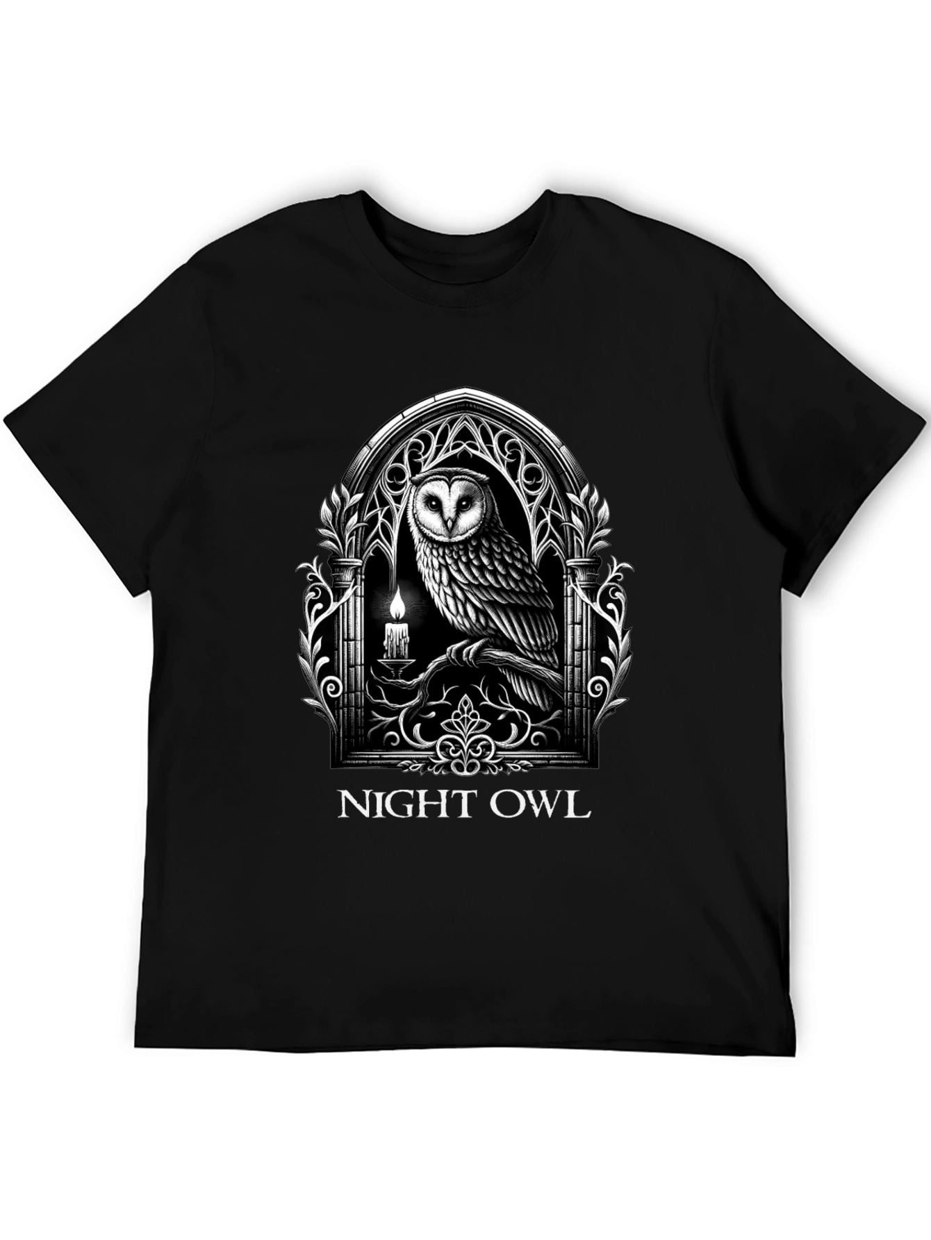 Black Night Owl Gothic Graphic T-Shirt view 5