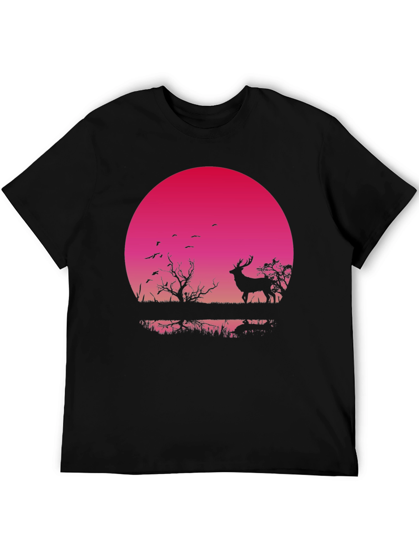 Black Deer Silhouette T-Shirt - Sunset Design view 5