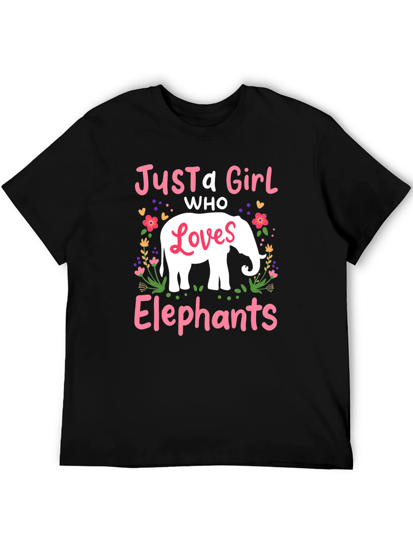 Black Just a Girl Who Loves Elephants T-Shirt view 5