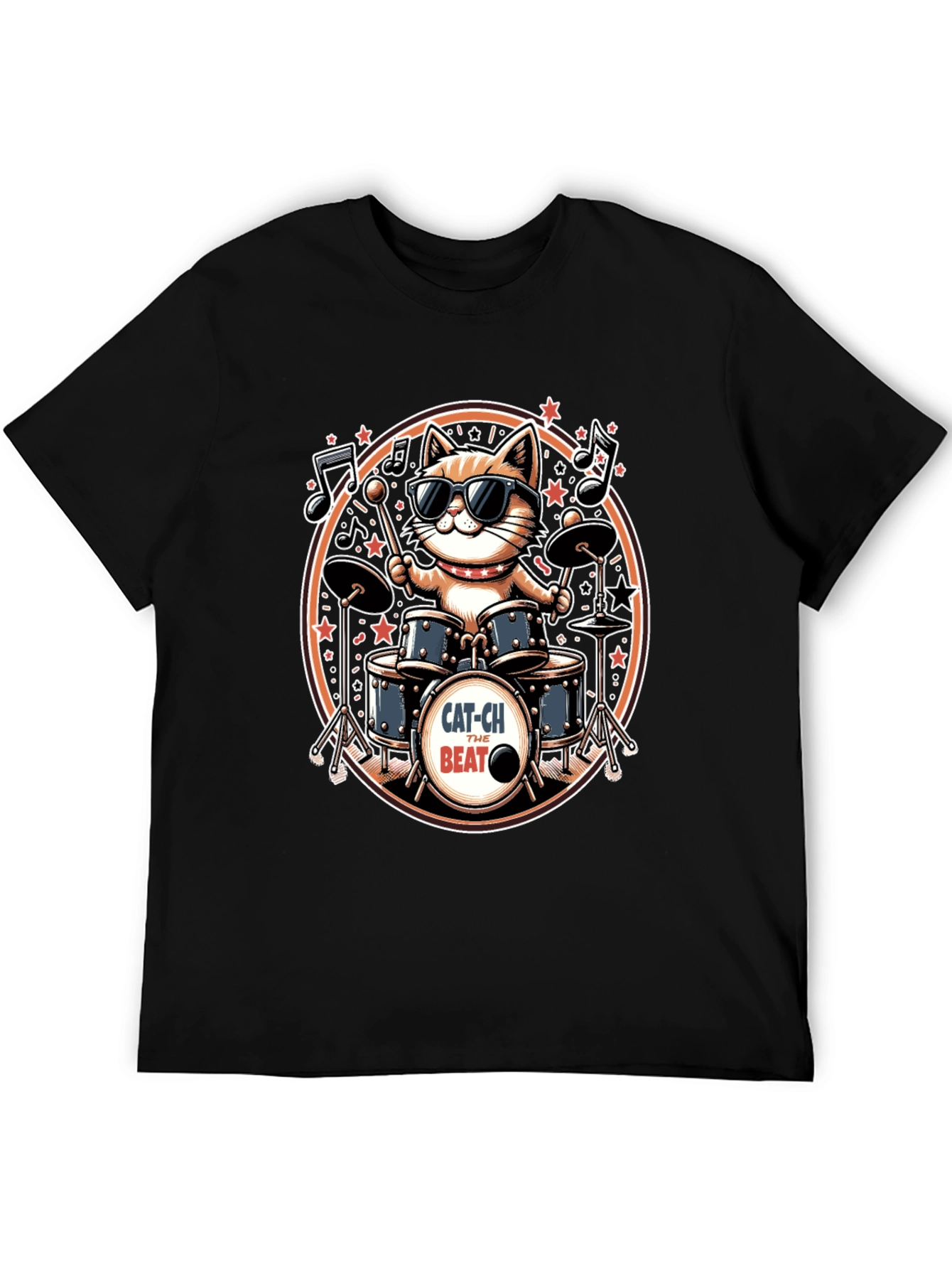 Black Cool Cat Drummer Graphic Tee - Black view 5