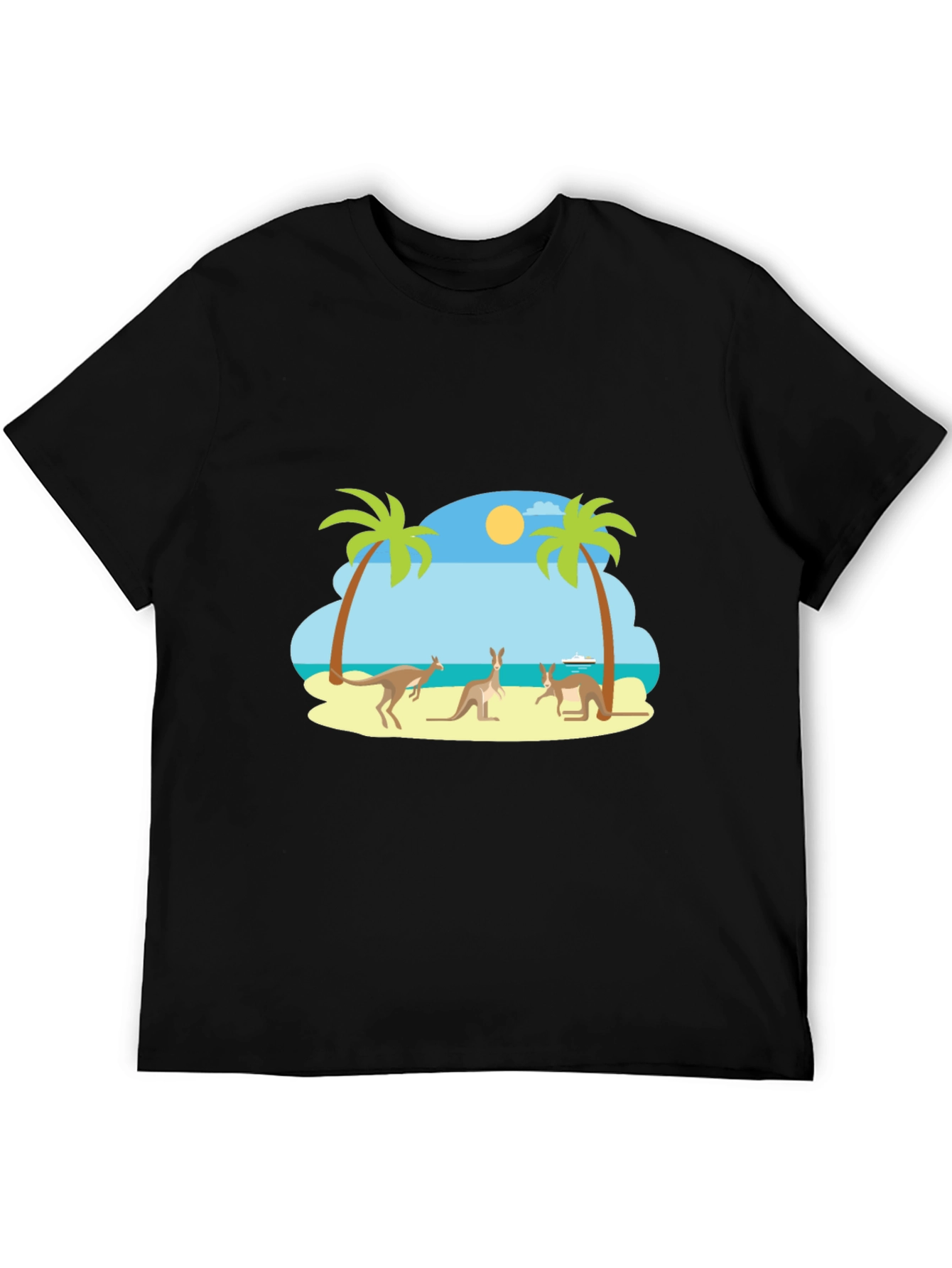 Black Kangaroo Beach Graphic Tee - Black Cotton T-Shirt view 5
