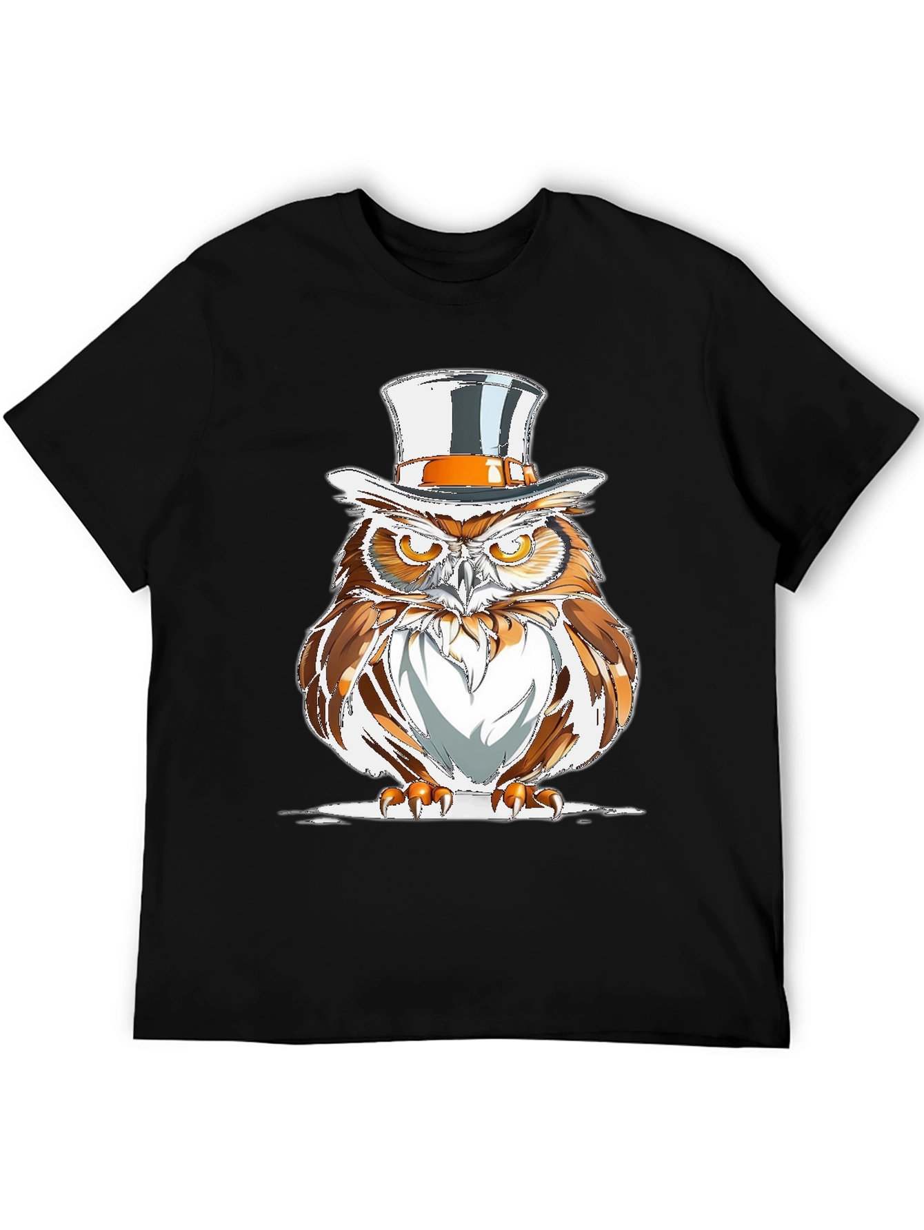 Black Owl Top Hat Graphic Tee - Men's Black T-Shirt view 5