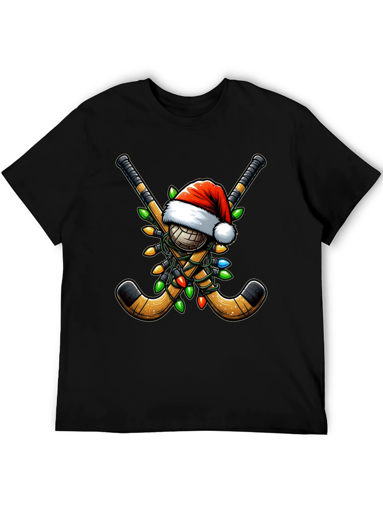 Black Festive Hockey Holiday T-Shirt view 5