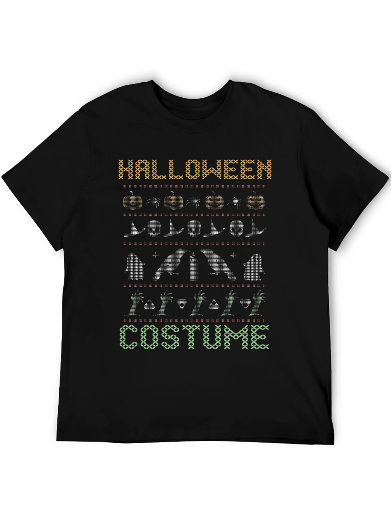 Black Halloween Costume Sweater Pattern Black T-Shirt view 5