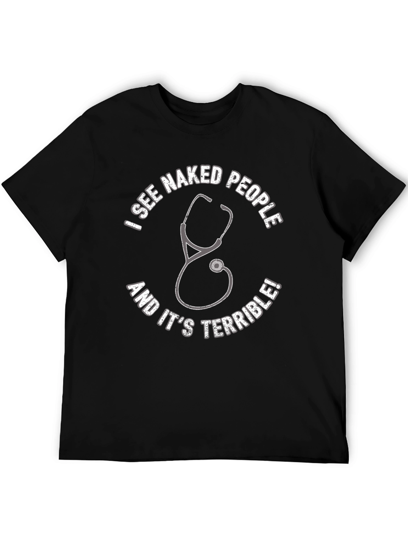 Black Funny Doctor/Nurse Black T-Shirt - Naked People Stethoscope view 5
