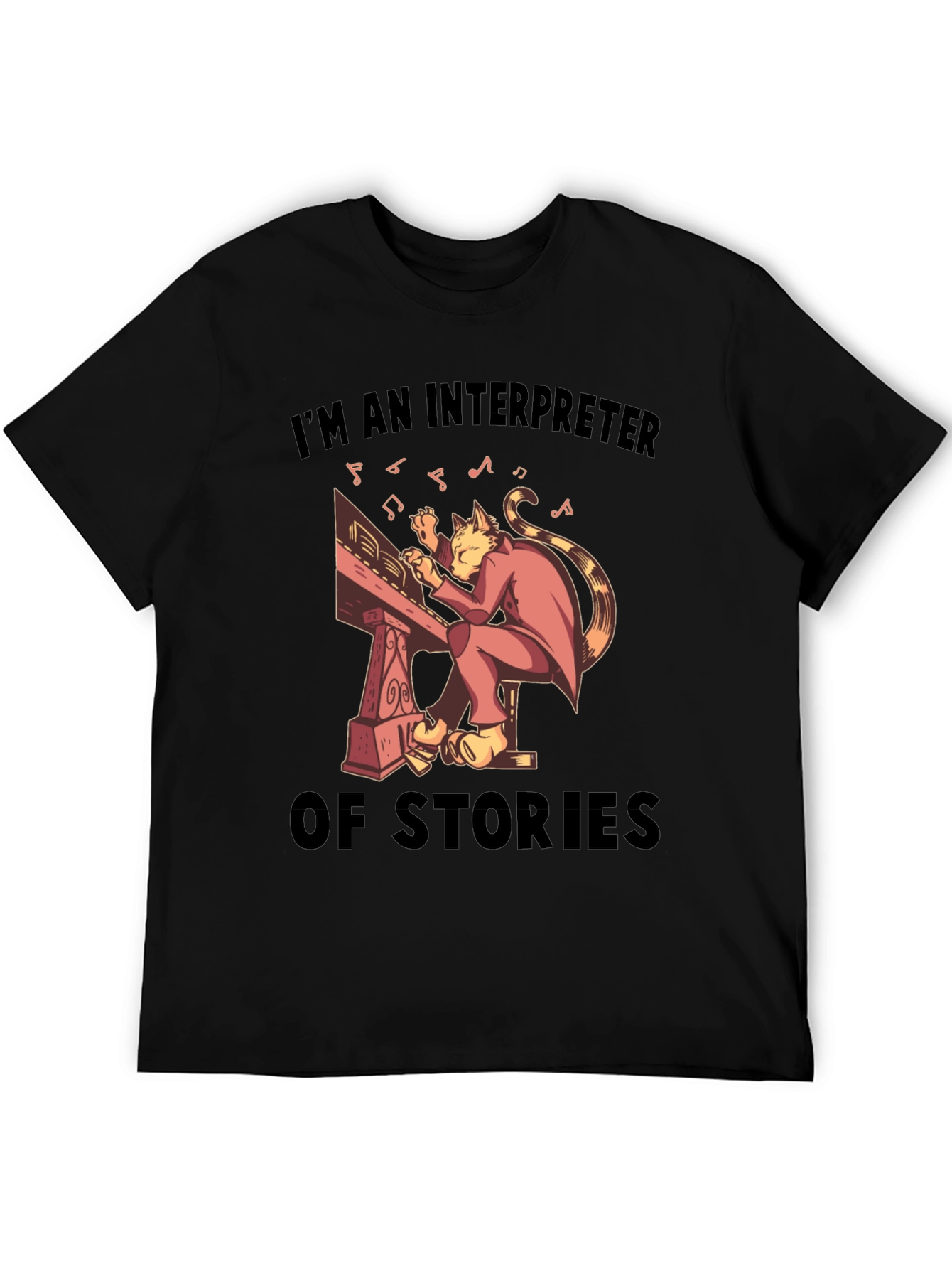 Black Interpreter of Stories Cat Musician T-Shirt view 5