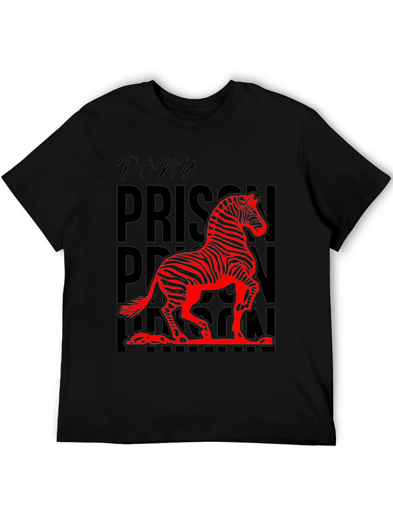 Black Pony Prison Zebra Graphic Tee - Unique Animal Design T-Shirt view 5