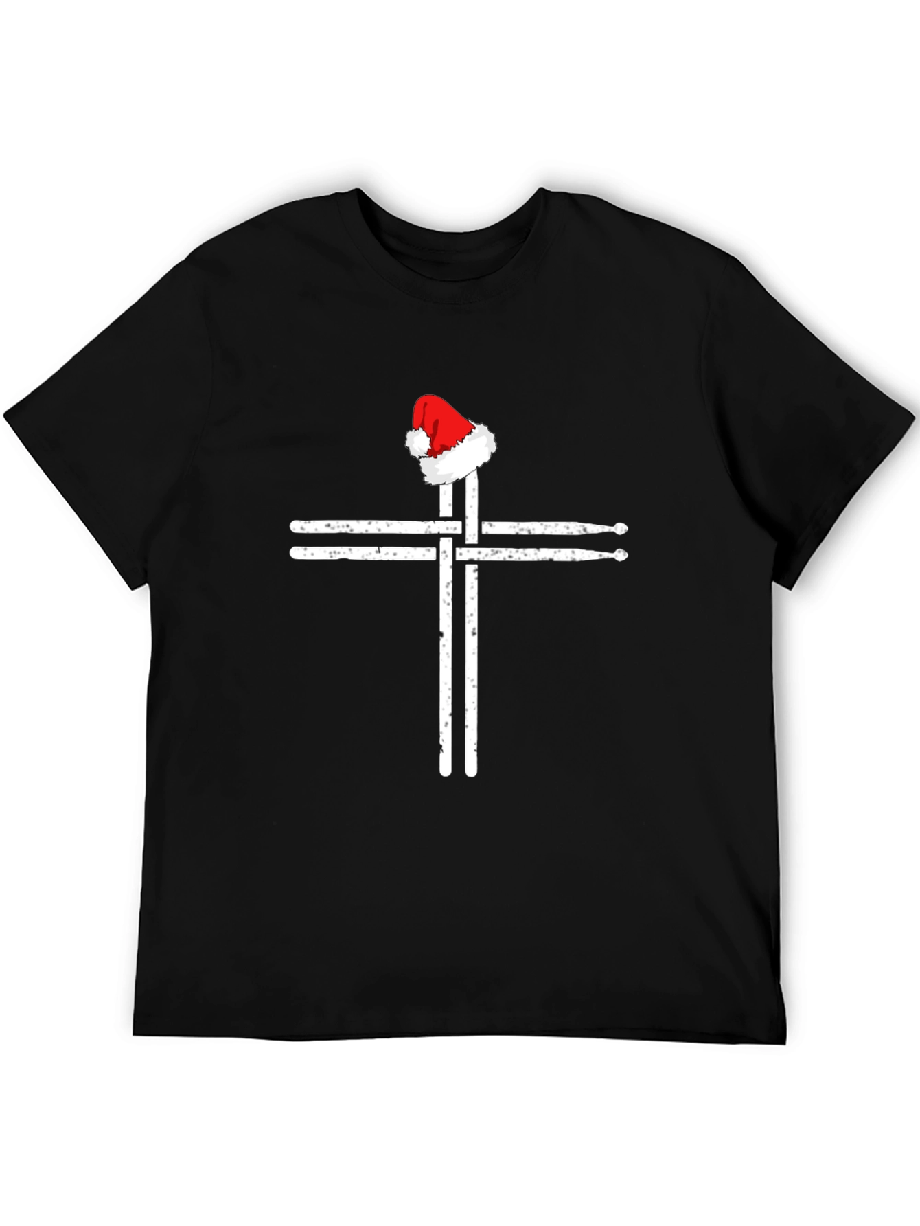 Black Drumsticks Cross Santa Hat T-Shirt - Black Graphic Tee view 5