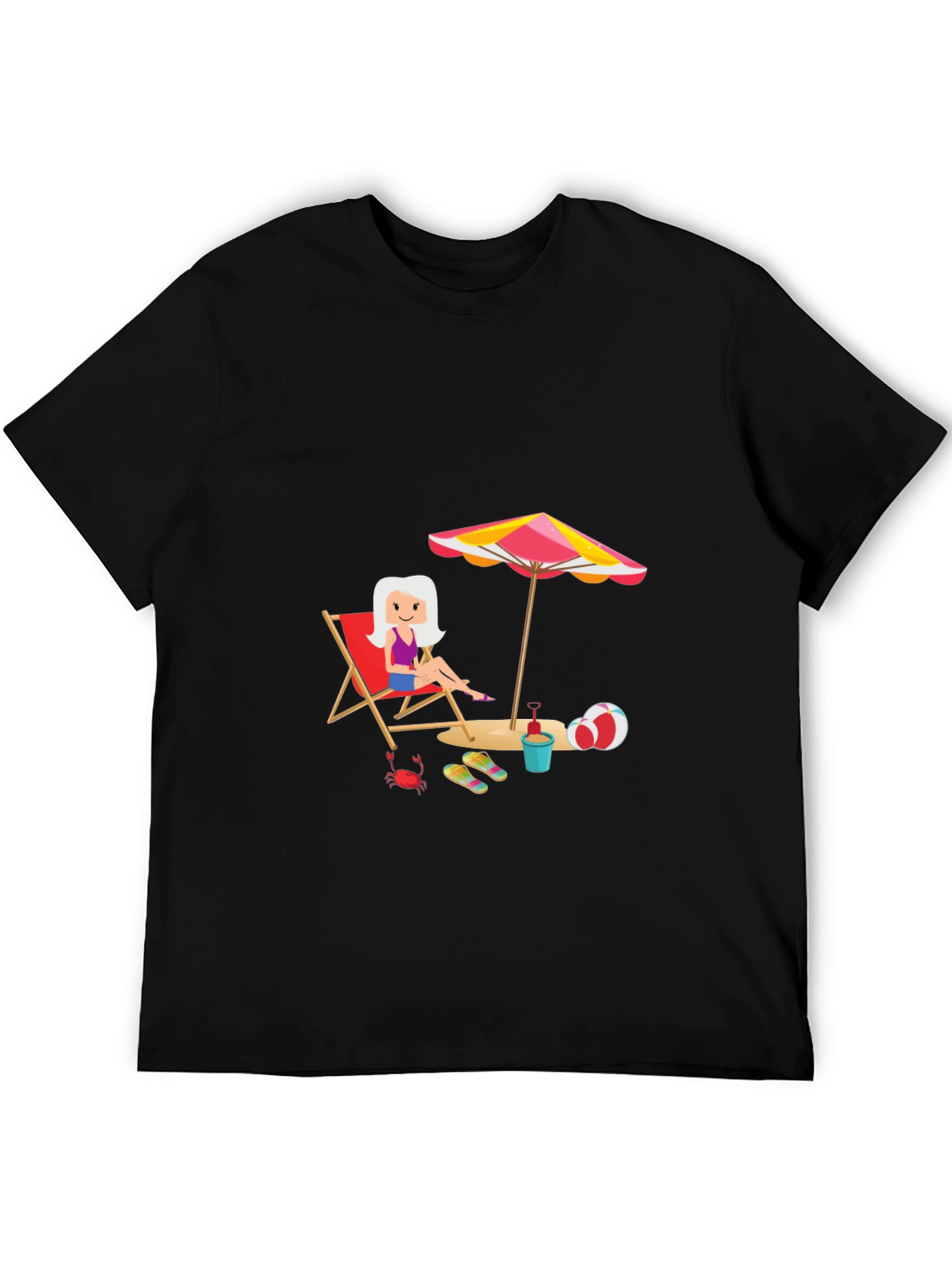 Black Fun Beach Cartoon Graphic Black T-Shirt view 5