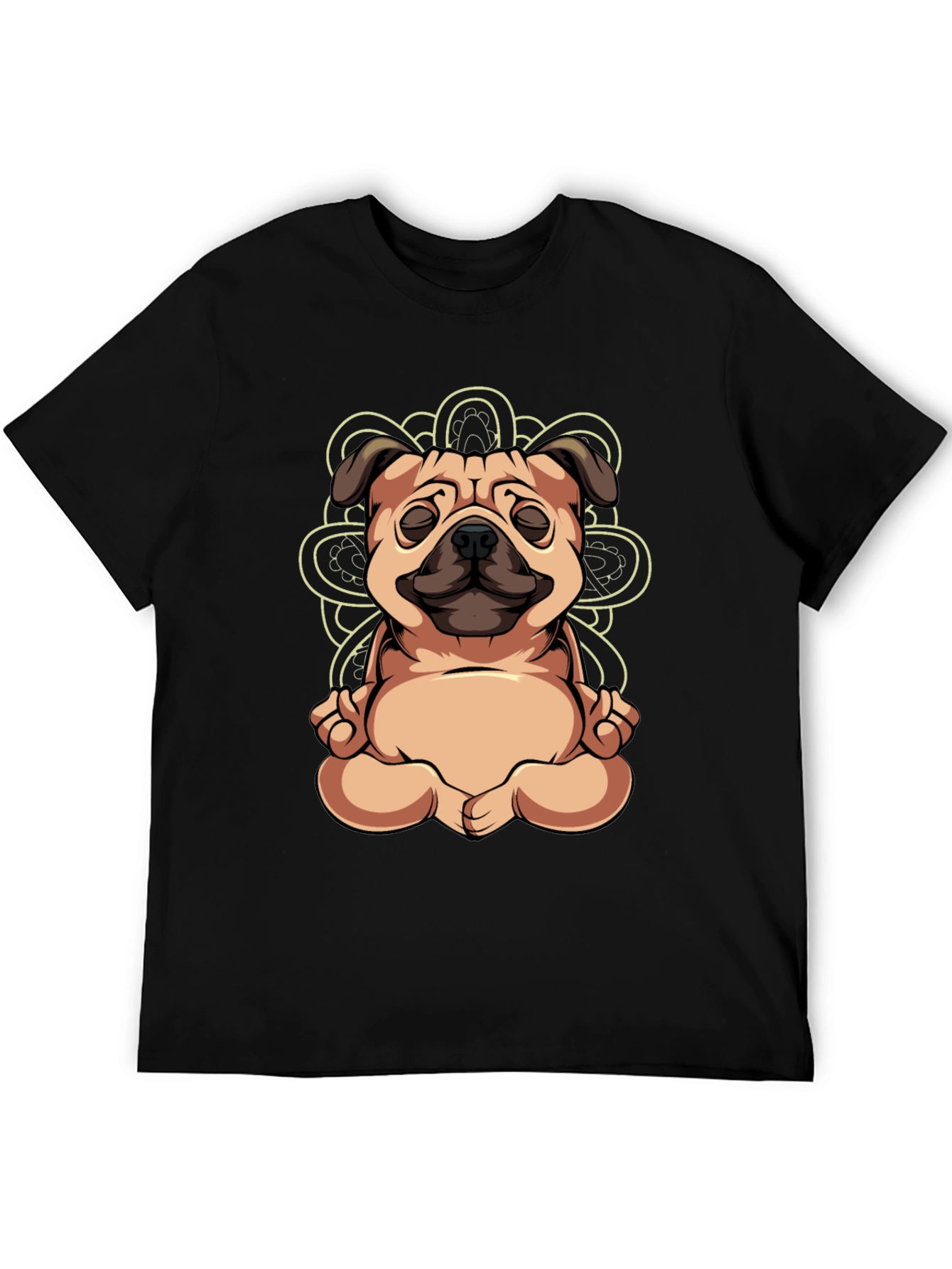 Black Yoga Pug Black T-Shirt - Meditating Dog Tee view 5