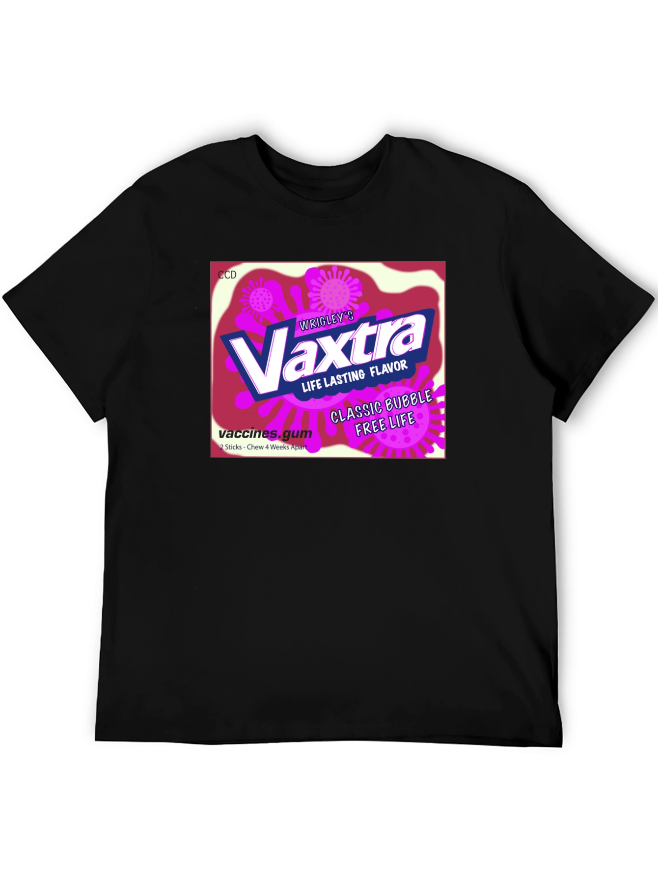 Black Vaxtra Gum T-Shirt - Funny Vaccine Design view 5