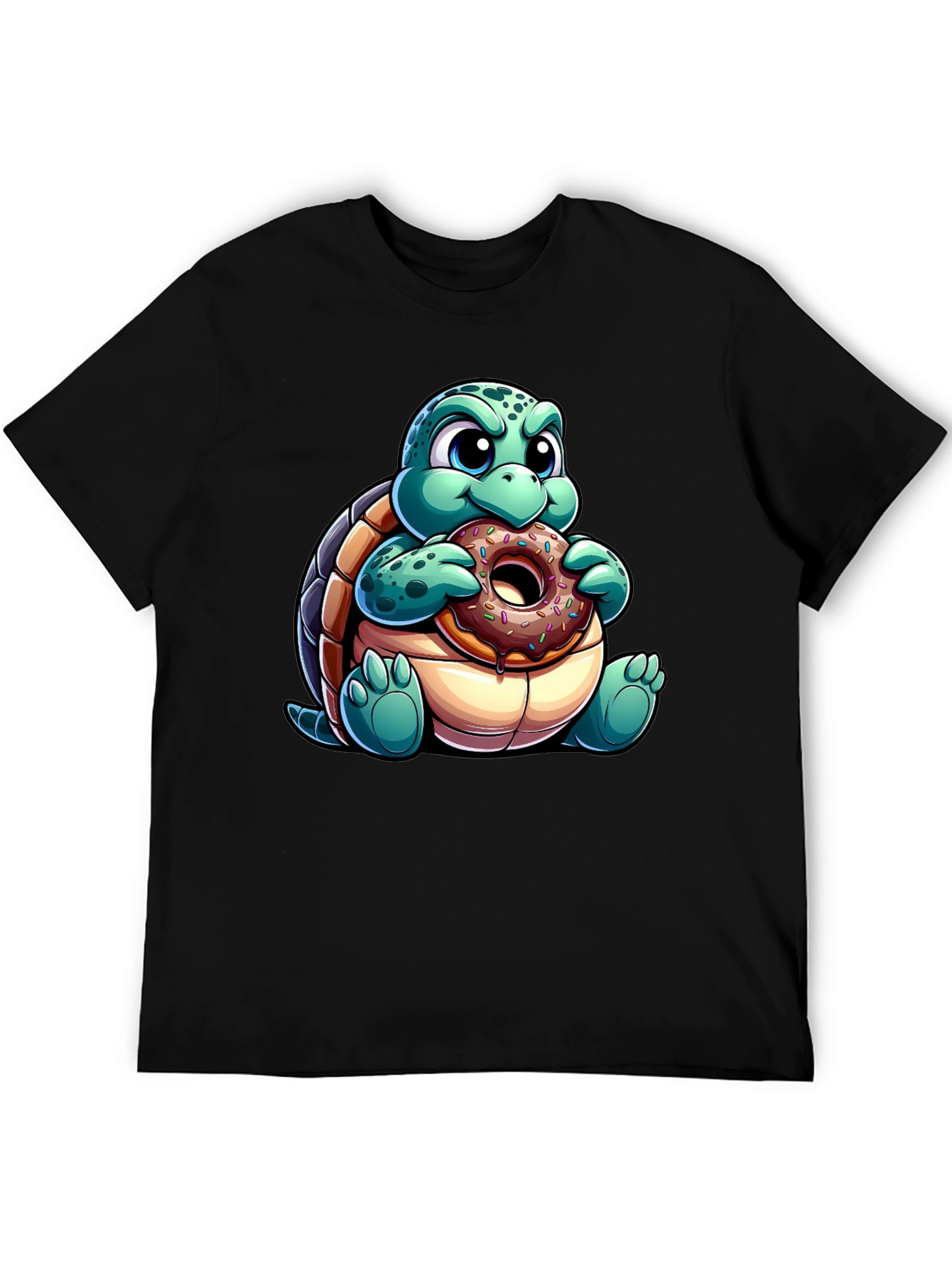 Black Turtle Eating Donut Graphic Tee - Fun Cartoon Shirt view 5