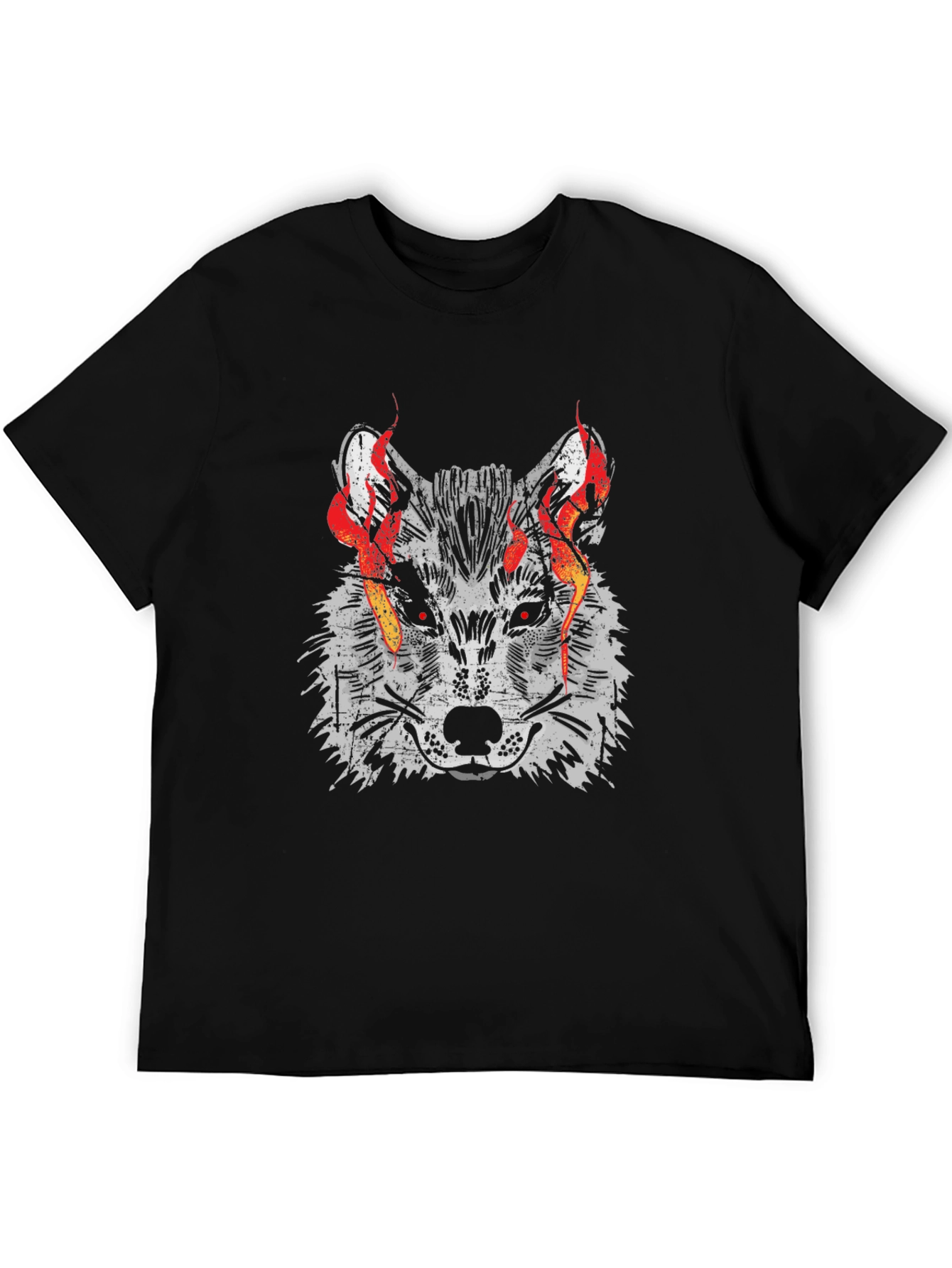 Black Fiery Wolf Graphic Tee - Men's Black T-Shirt view 5