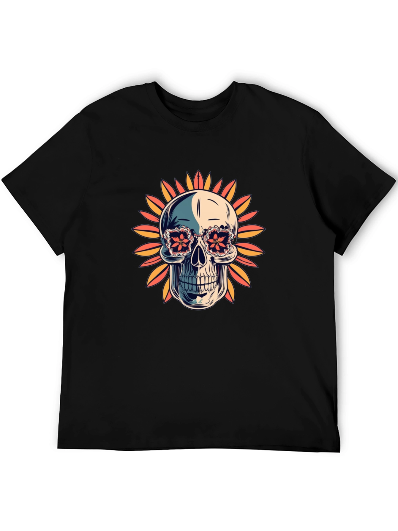 Black Skull in Floral Glasses T-Shirt view 5