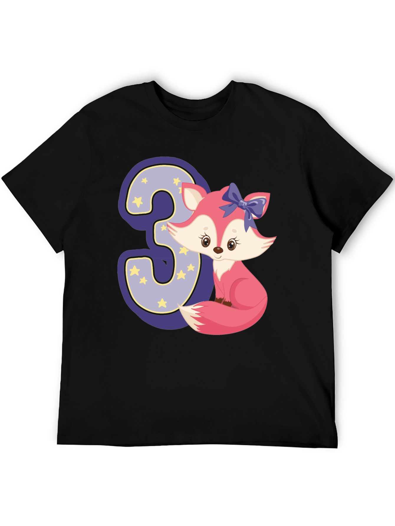 Black Cute Fox 3rd Birthday T-Shirt view 5