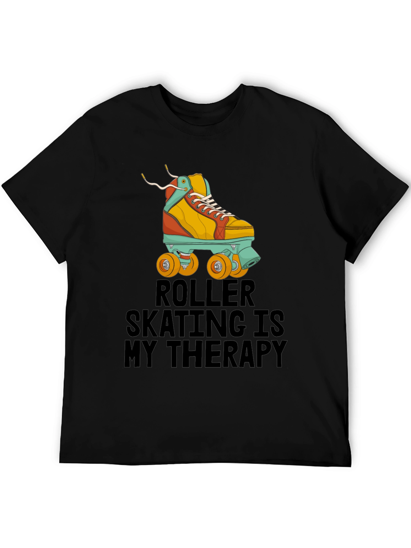 Black Roller Skating Therapy T-Shirt - Cool Retro Design view 5
