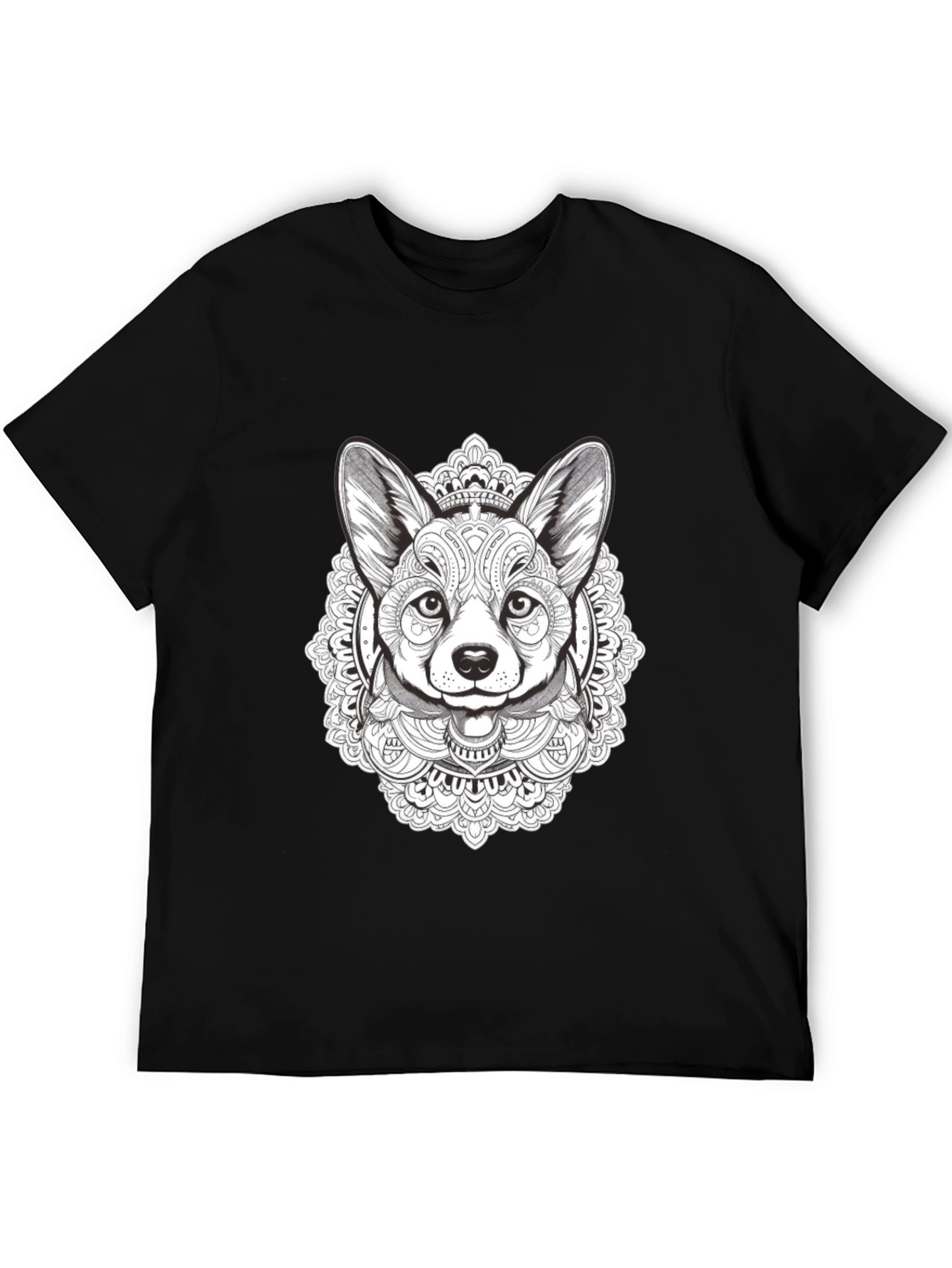 Black Corgi Mandala T-Shirt - Black Graphic Tee view 5