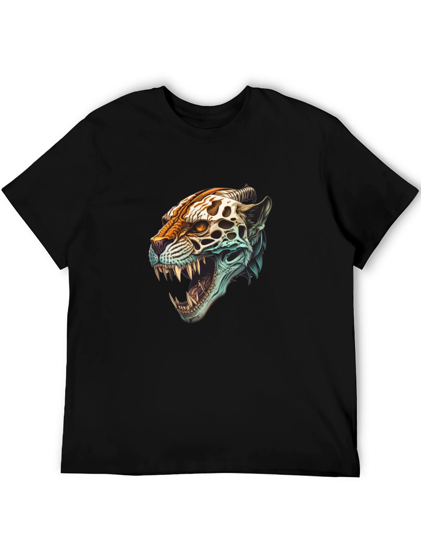 Black Jaguar Skull Graphic Print T-Shirt view 5