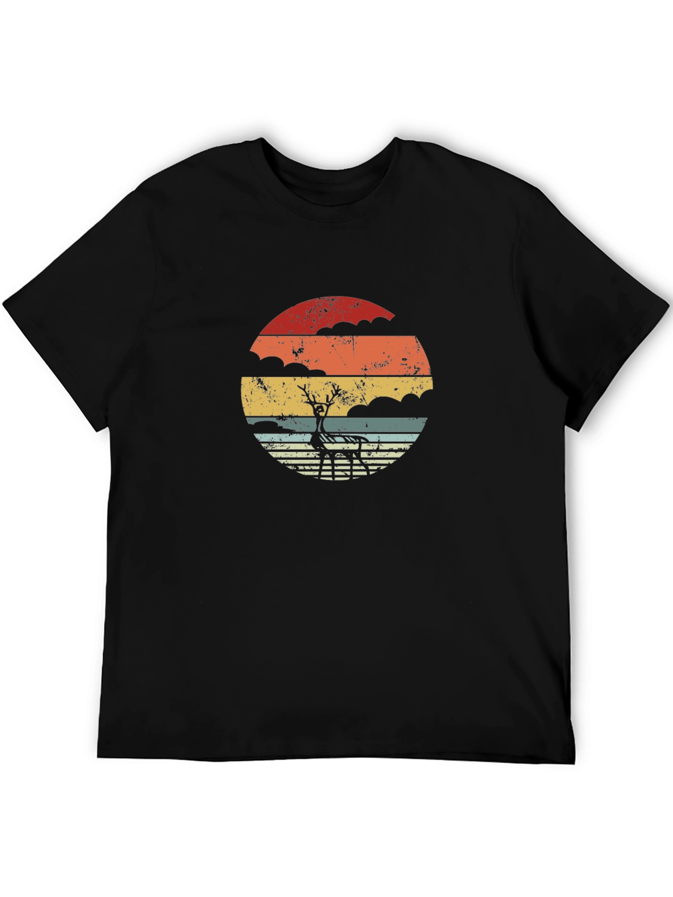 Black Retro Deer Sunset Graphic T-Shirt - Cool Vintage Style view 5