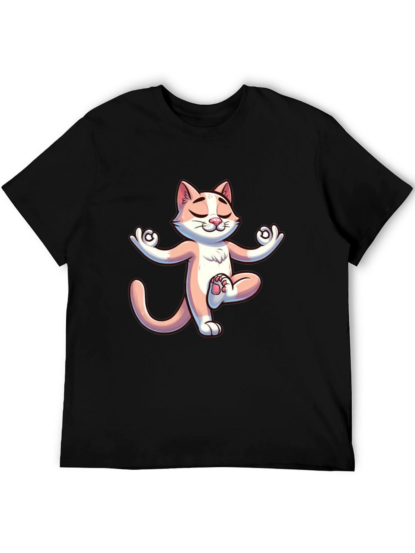 Black Zen Cat T-Shirt - Meditating Feline Design view 5
