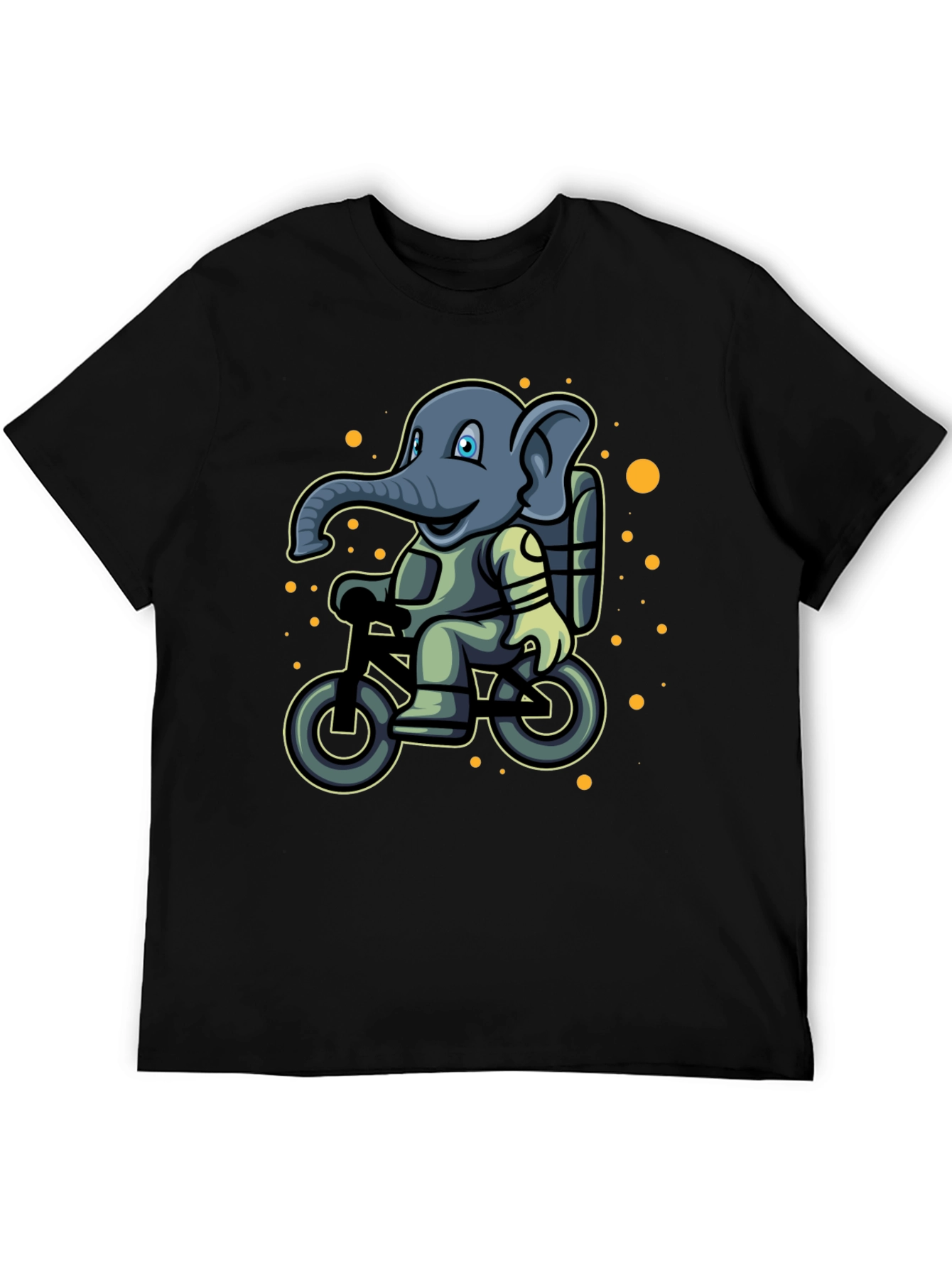 Black Elephant on Bike T-Shirt - Cartoon Style view 5
