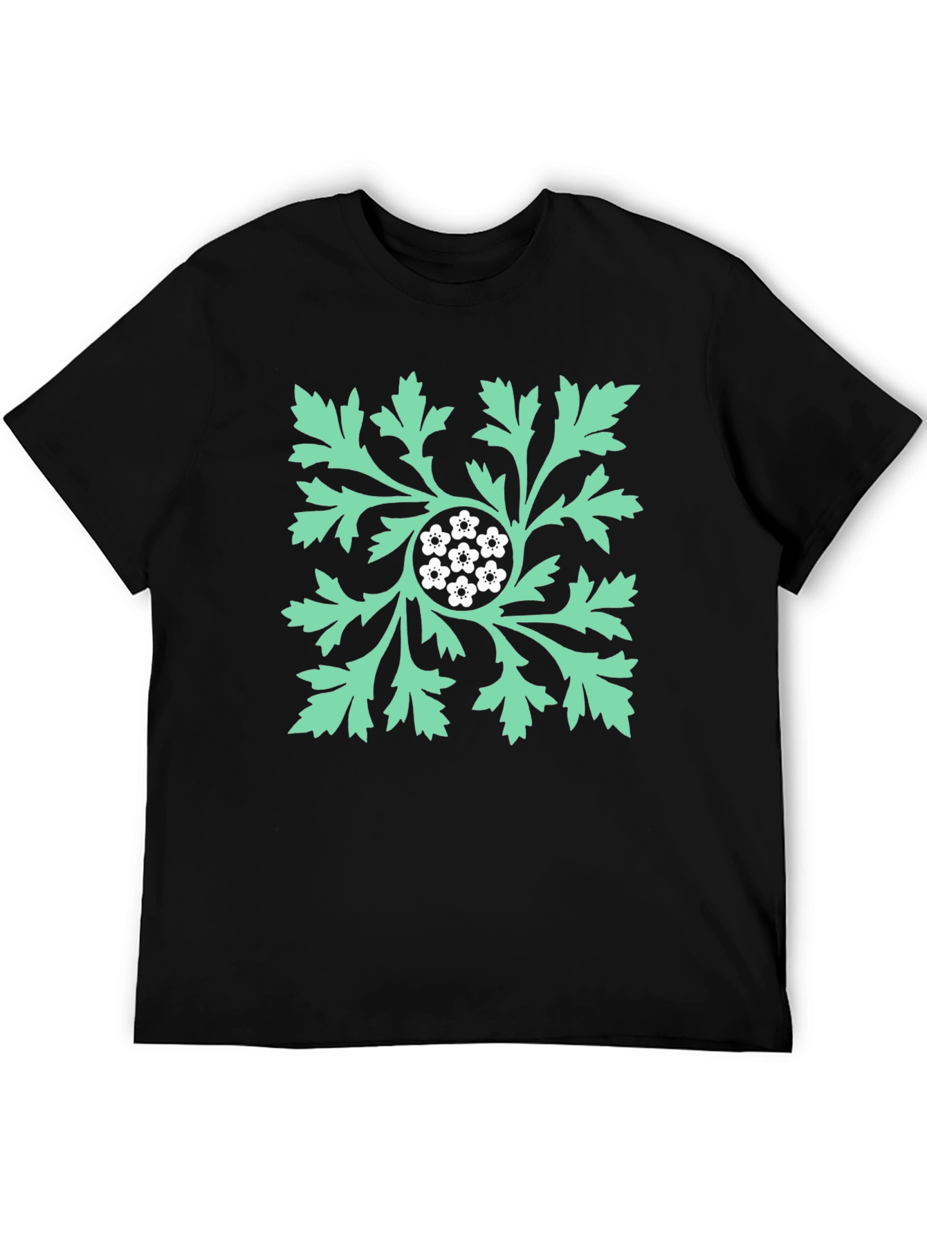 Black Floral Leaf Graphic Print Black T-Shirt view 5