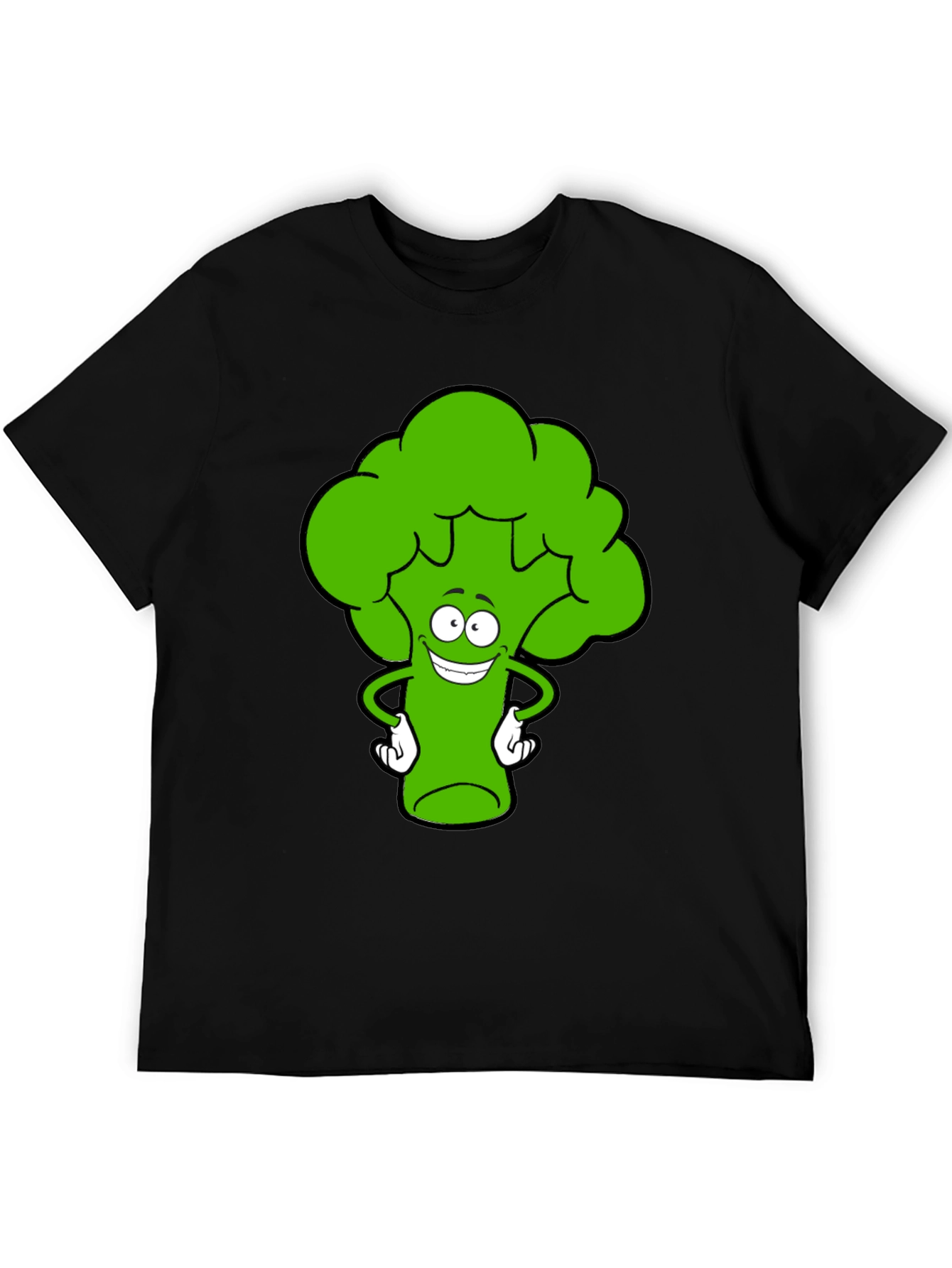 Black Funny Broccoli Cartoon Black T-Shirt view 5