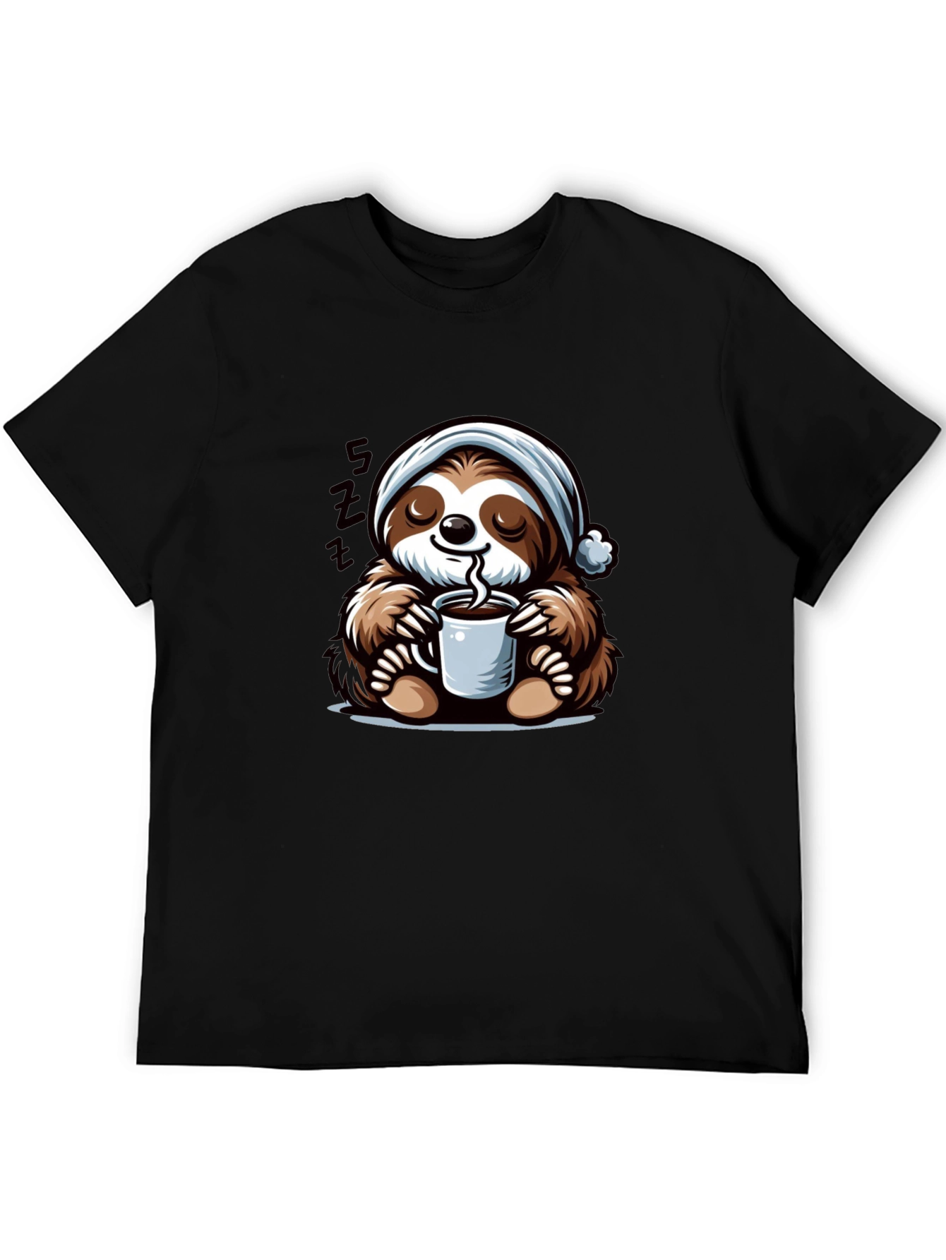 Black Cute Sloth Coffee T-Shirt view 5