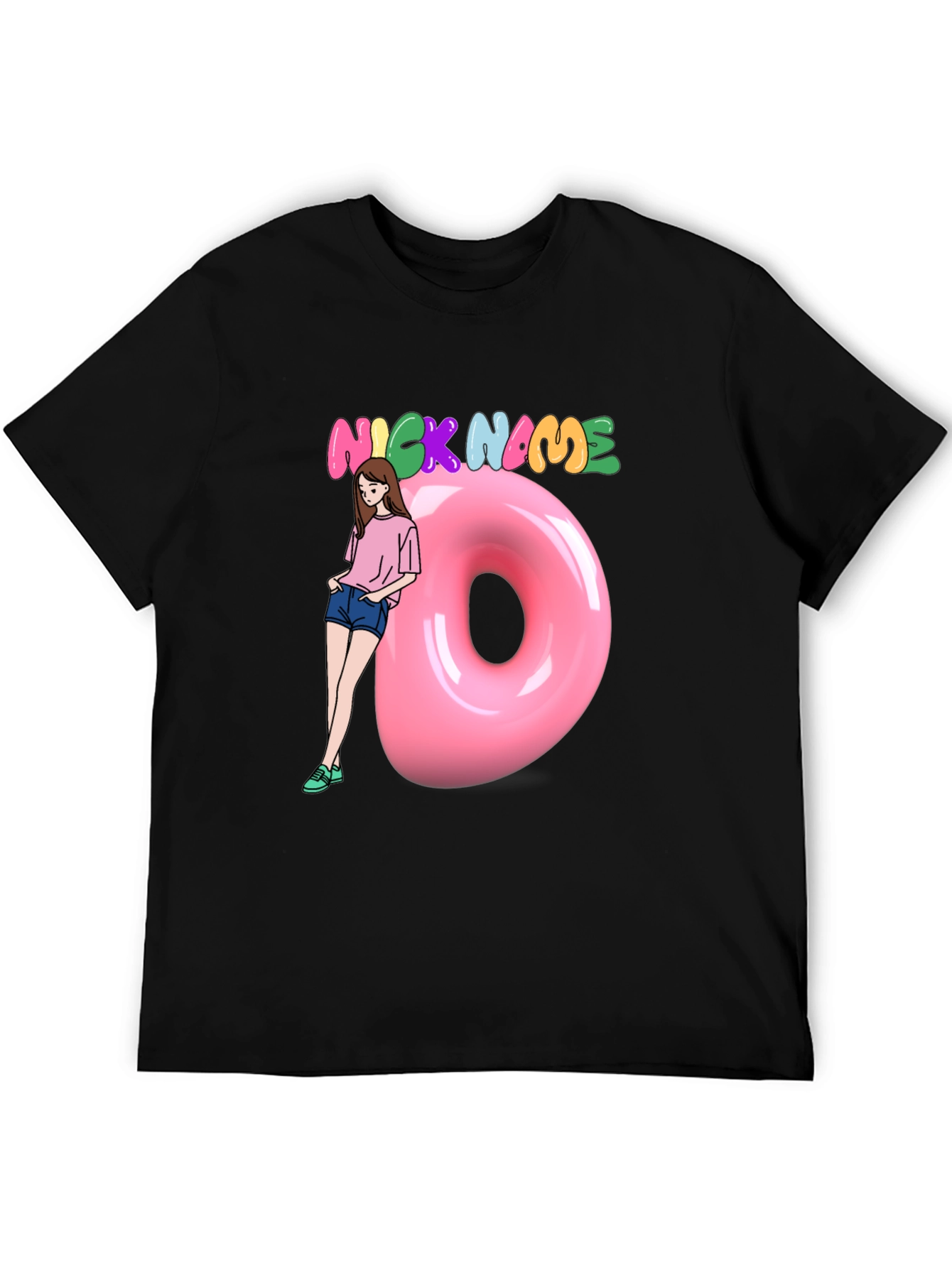 Black Nickname Donut Graphic T-Shirt view 5
