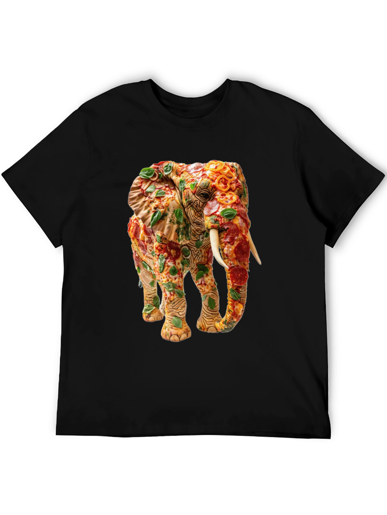 Black Pizza Elephant Graphic Tee - Unique Food Art Shirt view 5