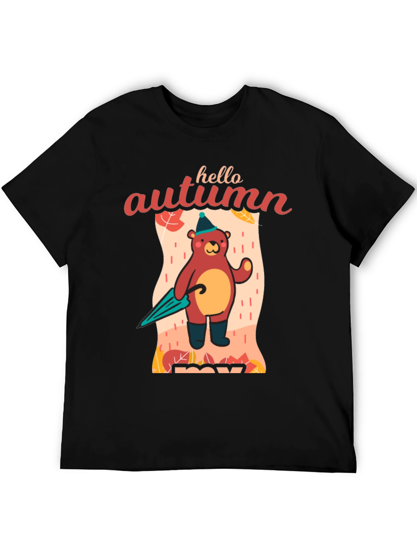 Black Hello Autumn Bear T-Shirt, Fall Season Apparel view 5