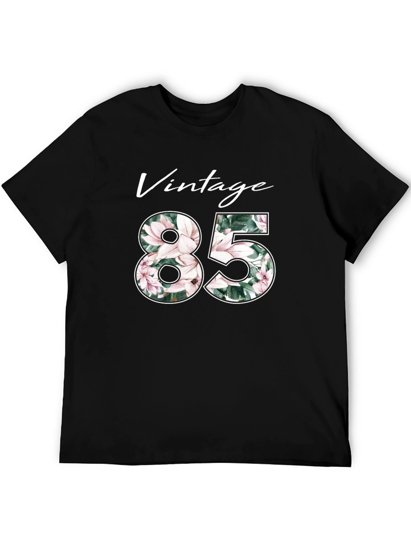 Black Vintage 85 Floral Design T-Shirt view 5