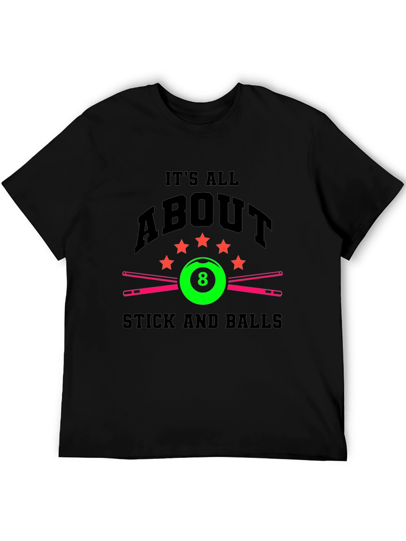 Black Pool 8 Ball T-Shirt - Stick and Balls view 5