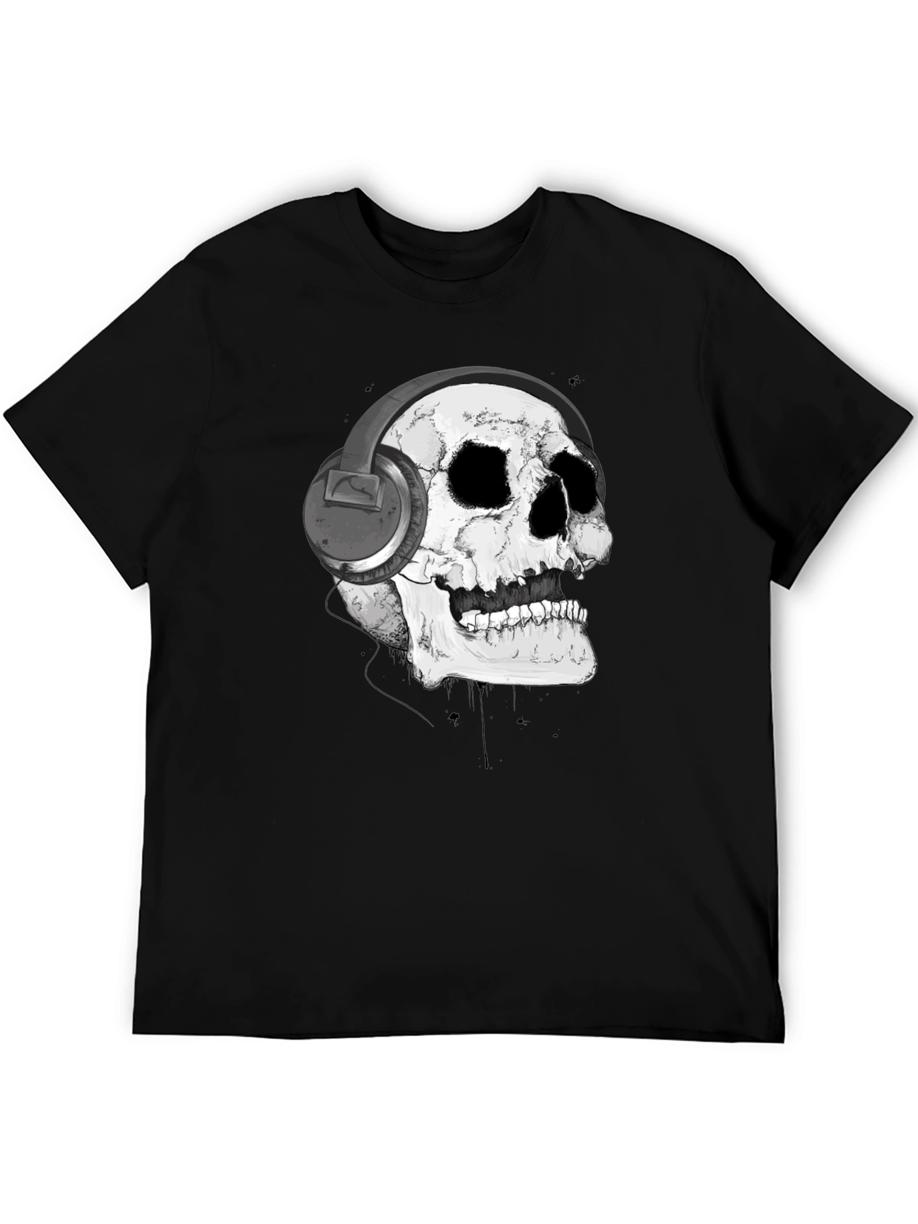 Black Skull with Headphones Graphic T-Shirt view 5