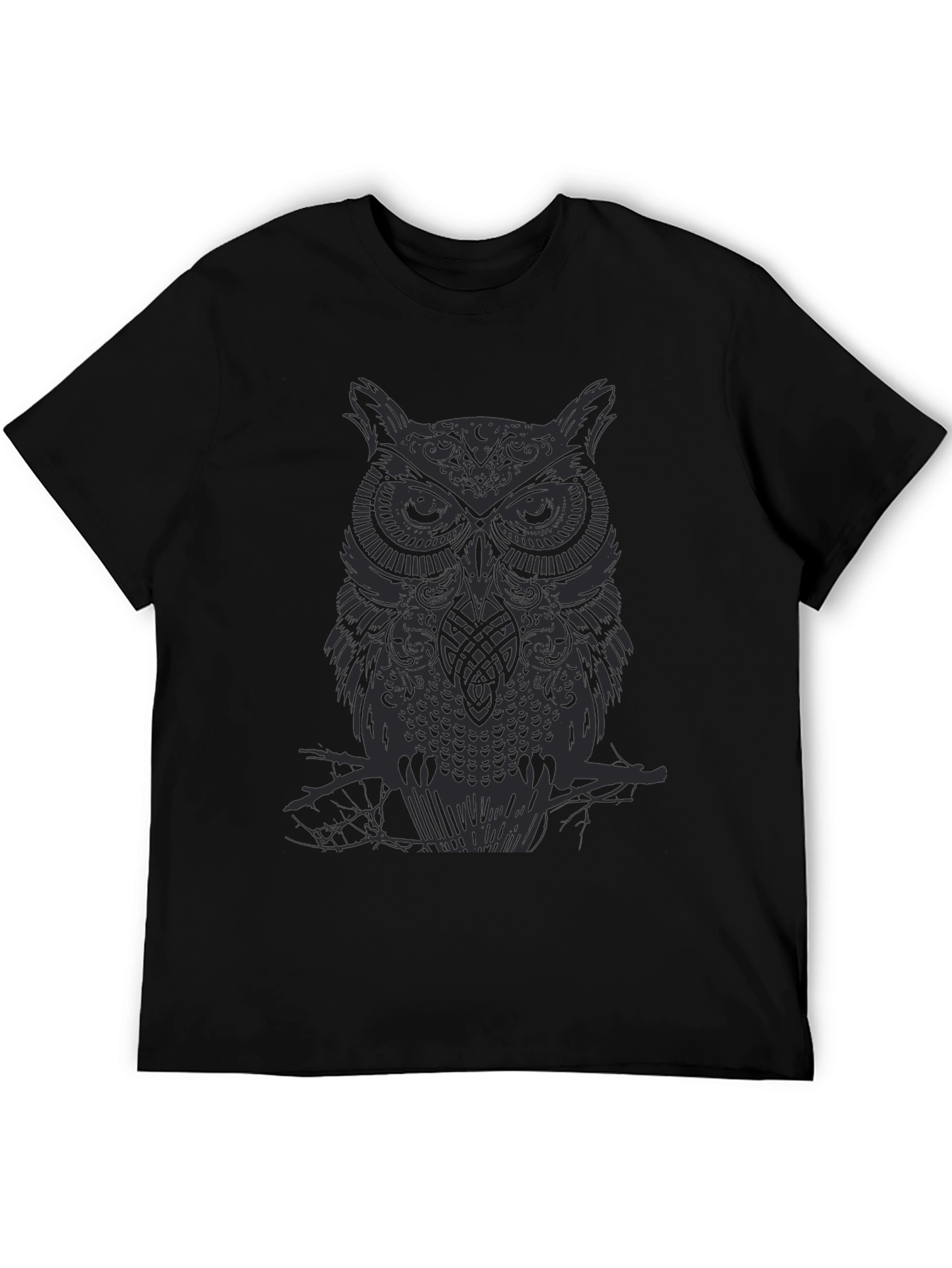 Black Men's Owl Graphic Print Black Crew Neck T-Shirt view 5