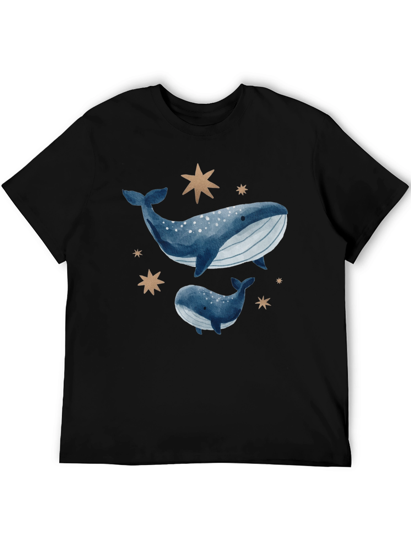 Black Whale & Star Graphic Tee - Black Cotton Comfort view 5