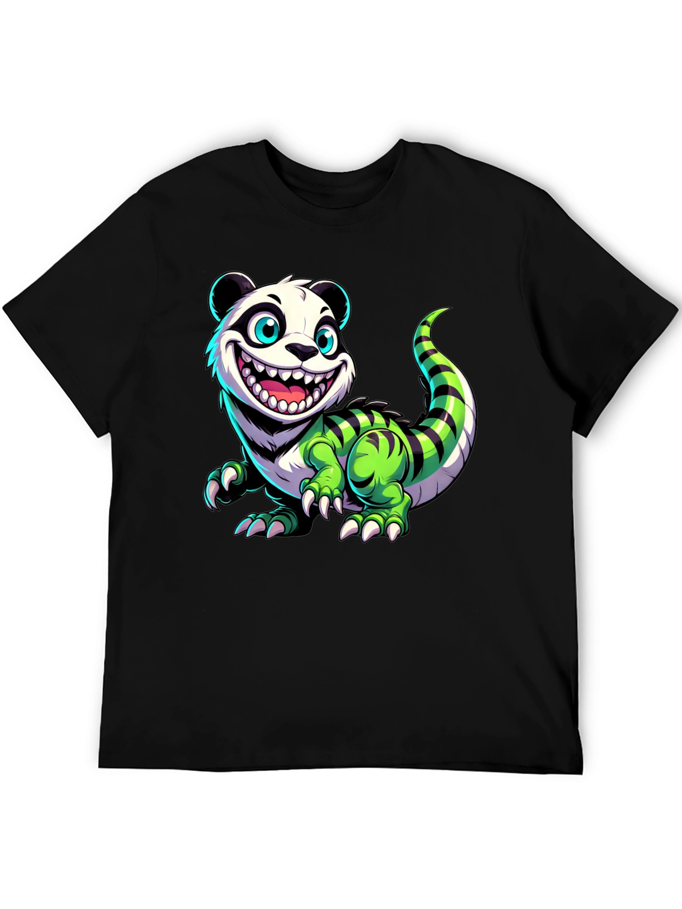 Black Cartoon Panda Lizard Graphic Tee - Unique & Fun Design! view 5