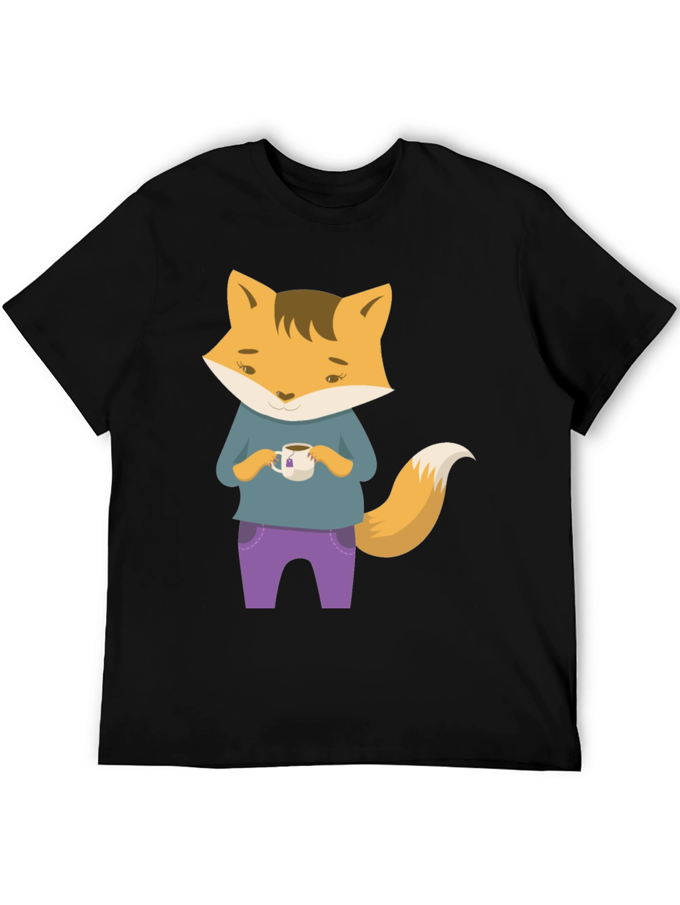 Black Fox Tea T-Shirt - Cute Cartoon Fox Design view 5
