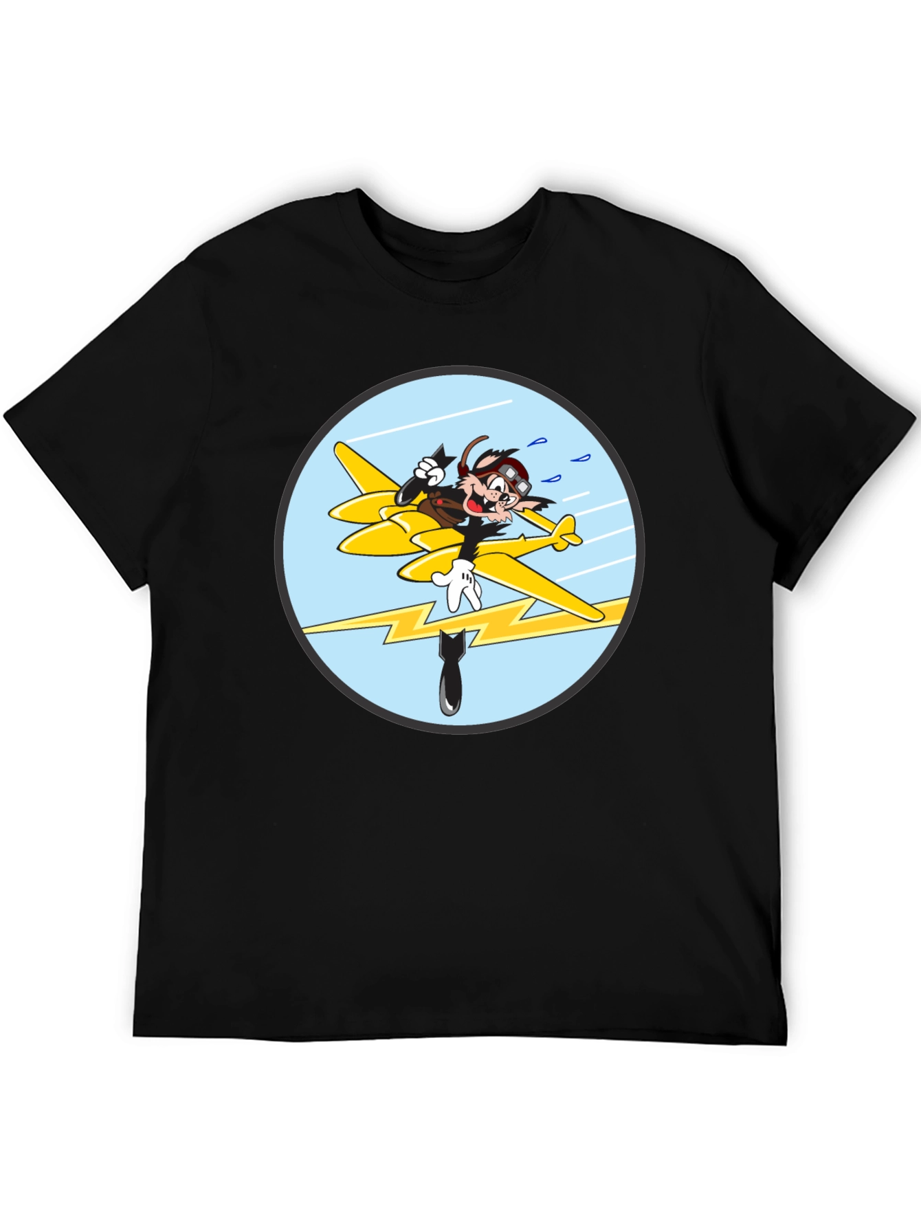 Black Cartoon Aviator Tee - Black Cotton Blend view 5