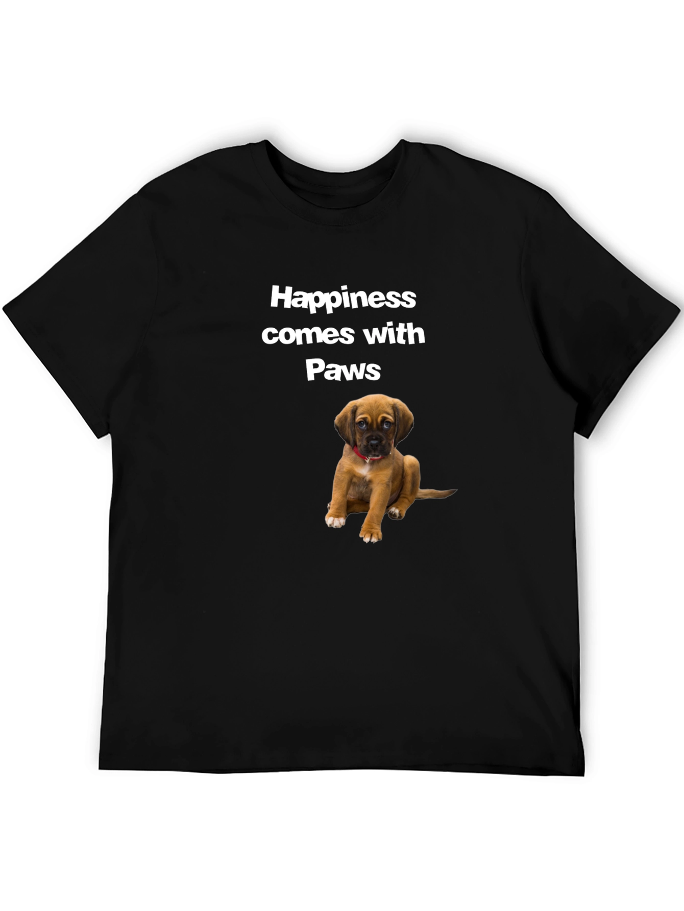 Black Happiness Comes with Paws Black T-Shirt view 5