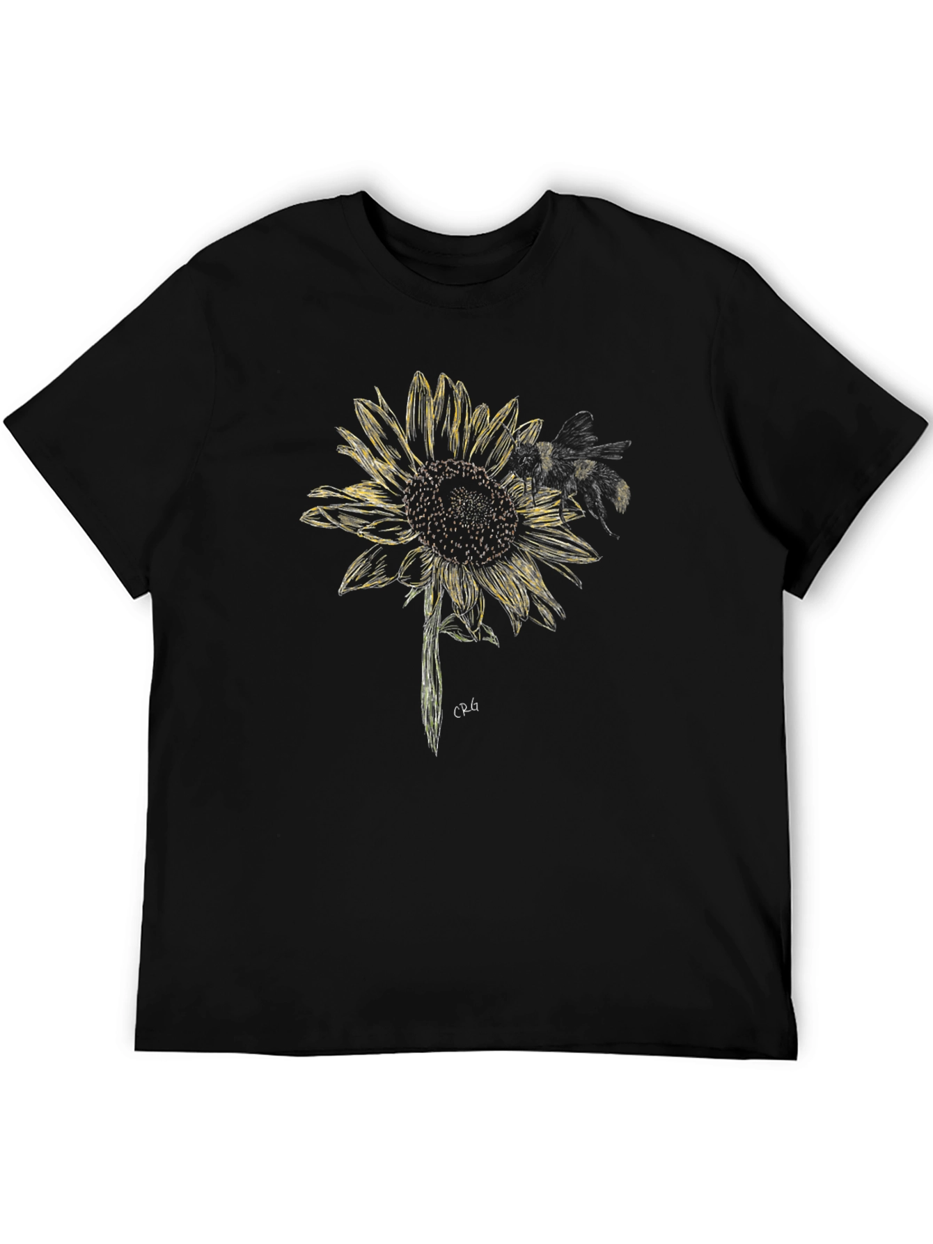 Black Sunflower and Bee Graphic Tee - Black Cotton Blend view 5