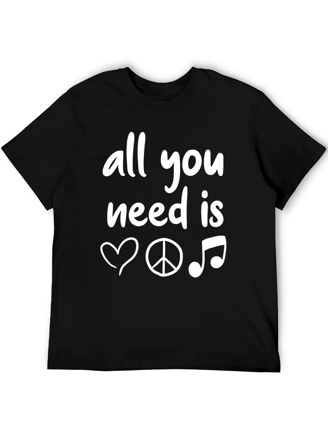 Black All You Need Is Love Peace Music T-Shirt view 5
