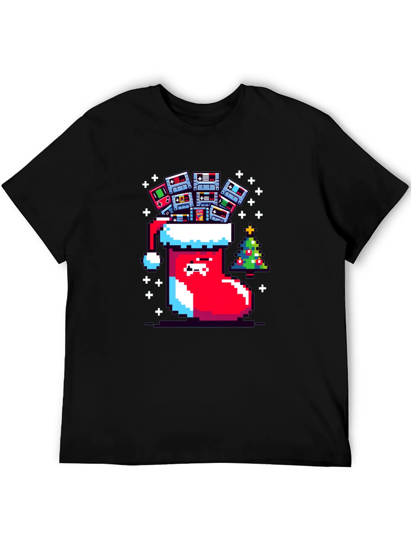 Black Pixel Gamer Christmas Stocking Tee view 5