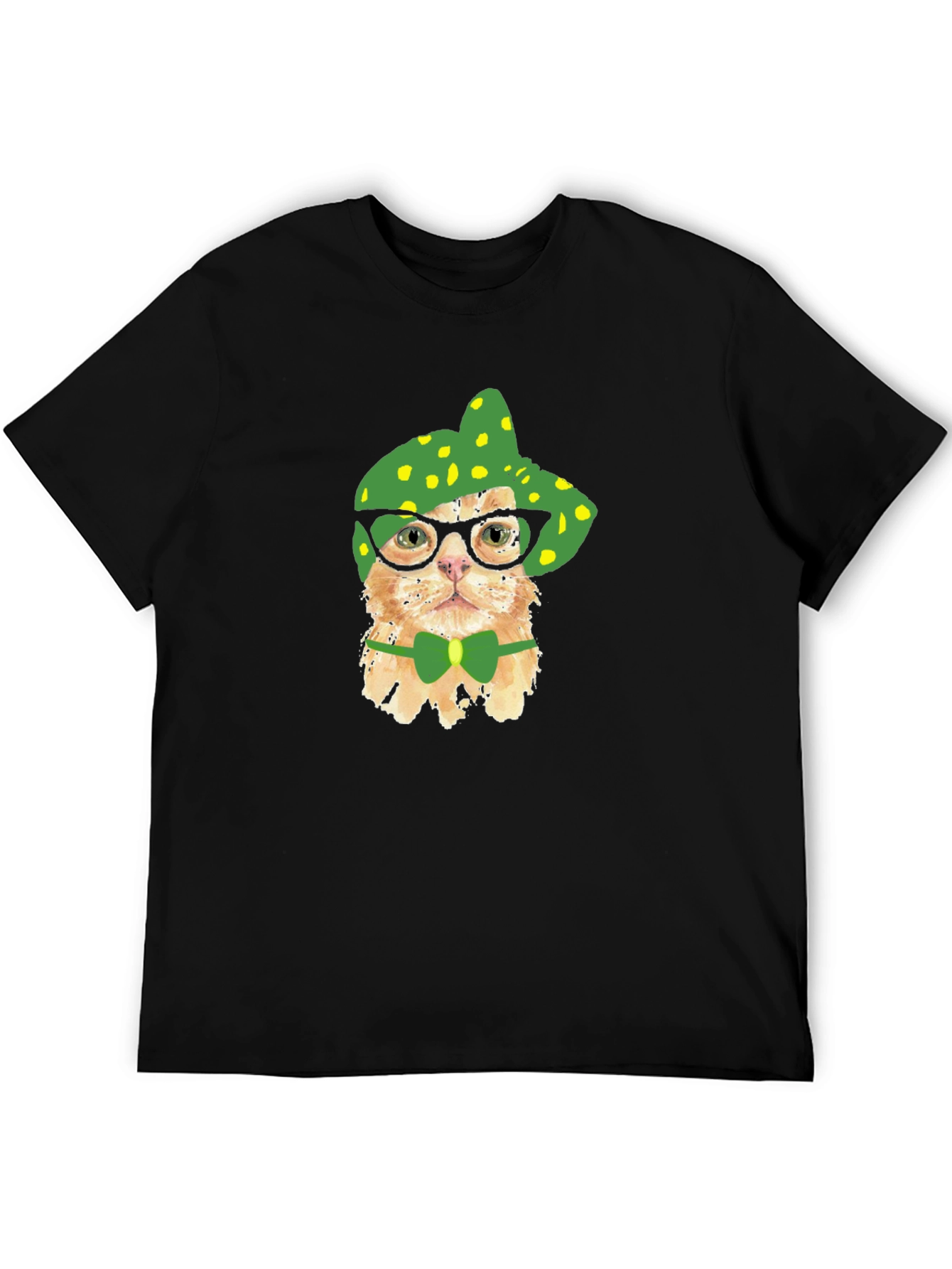 Black Funny Cat T-Shirt - Cat with Glasses and Bowtie view 5