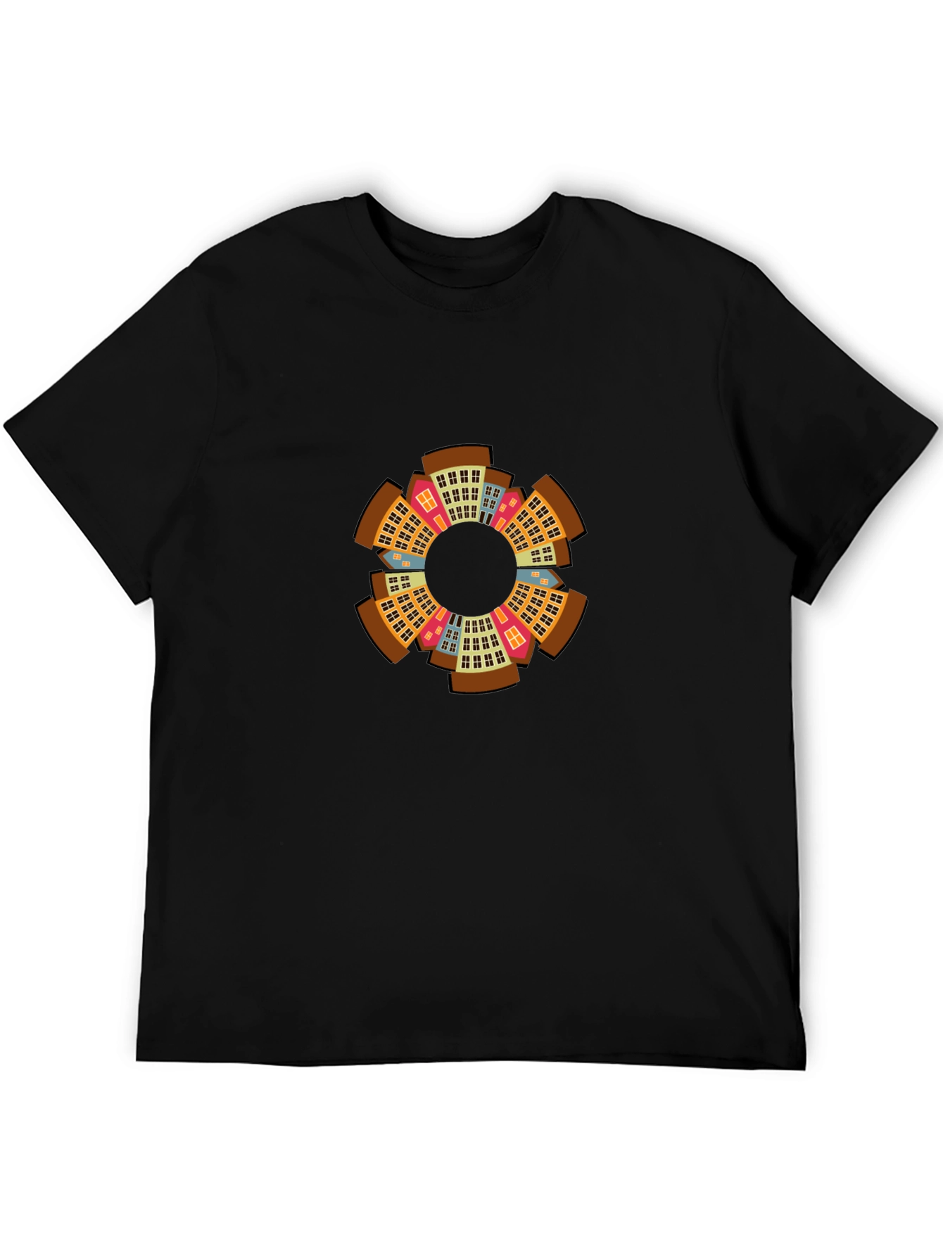 Black Urban Circle Tee - Unique Cityscape Design view 5